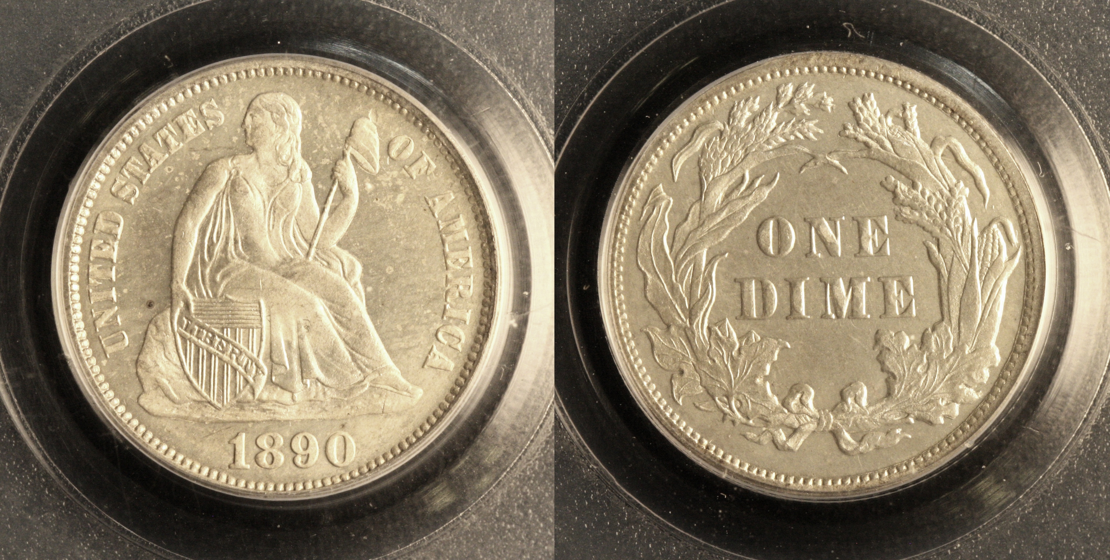 1890 Seated Liberty Dime PCGS Cameo Proof-65 camera
