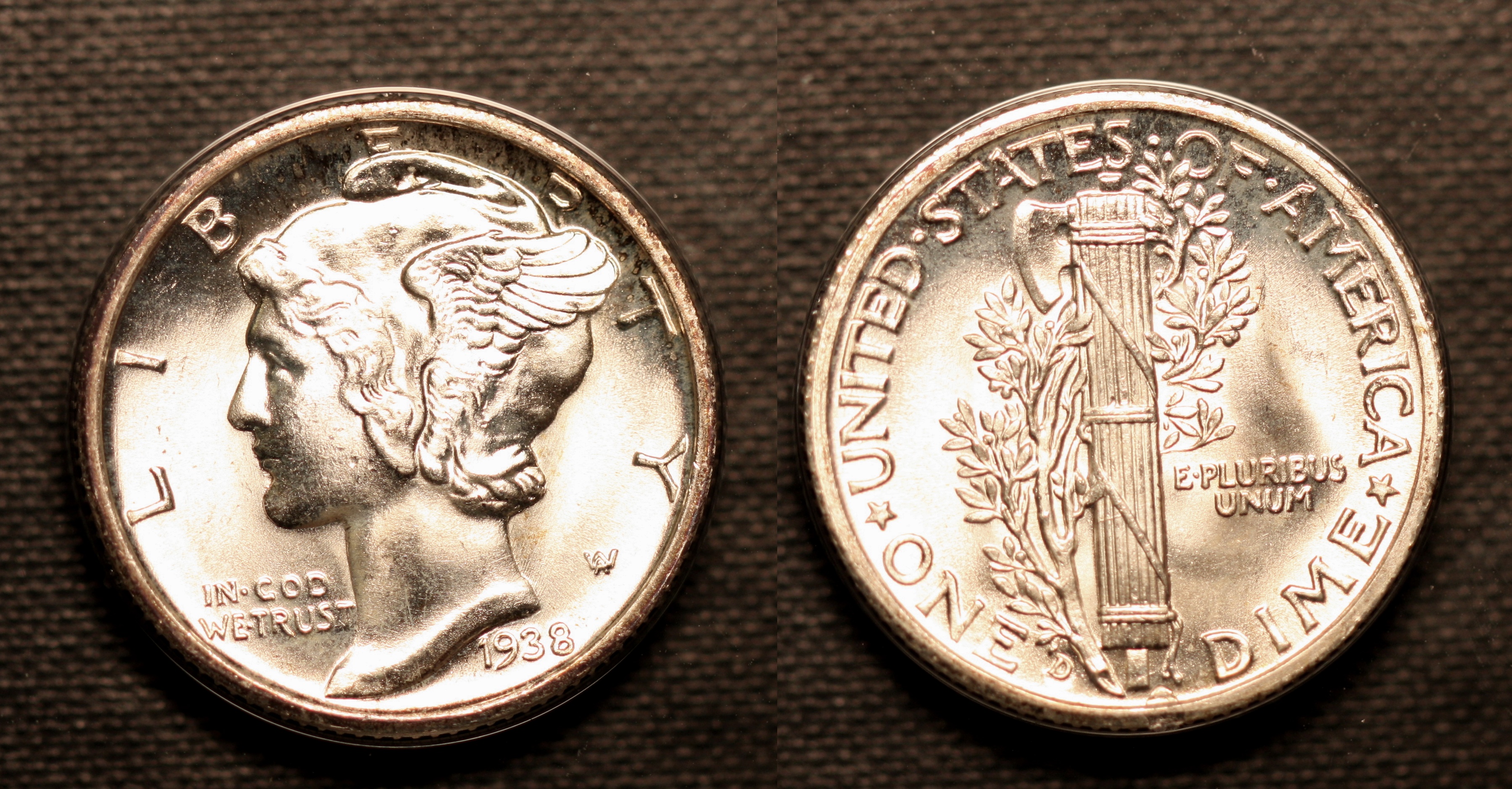 1938-D Mercury Dime ACG MS-65 FSB camera