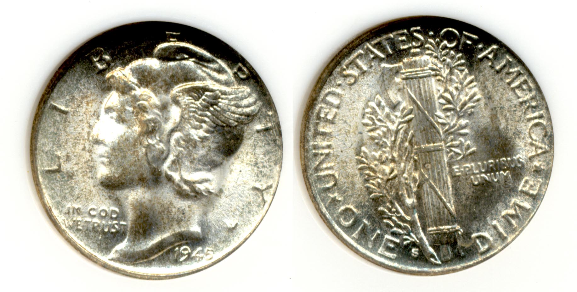 1945-S Micro S Mercury Dime ANACS MS-65