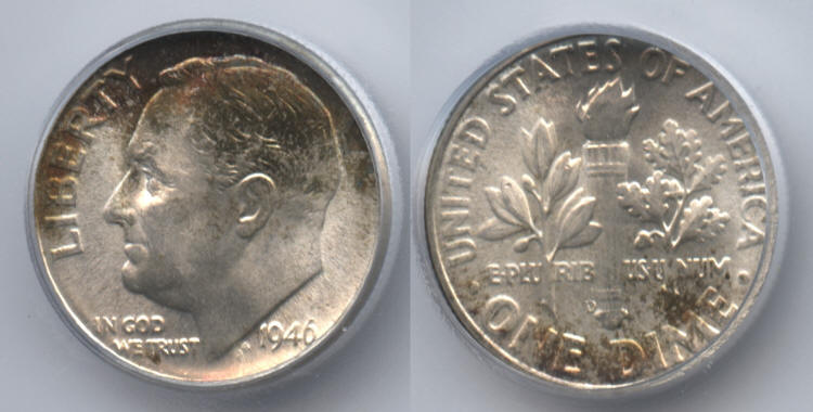 1946-D Roosevelt Dime ICG MS-66 FB Full Bands small