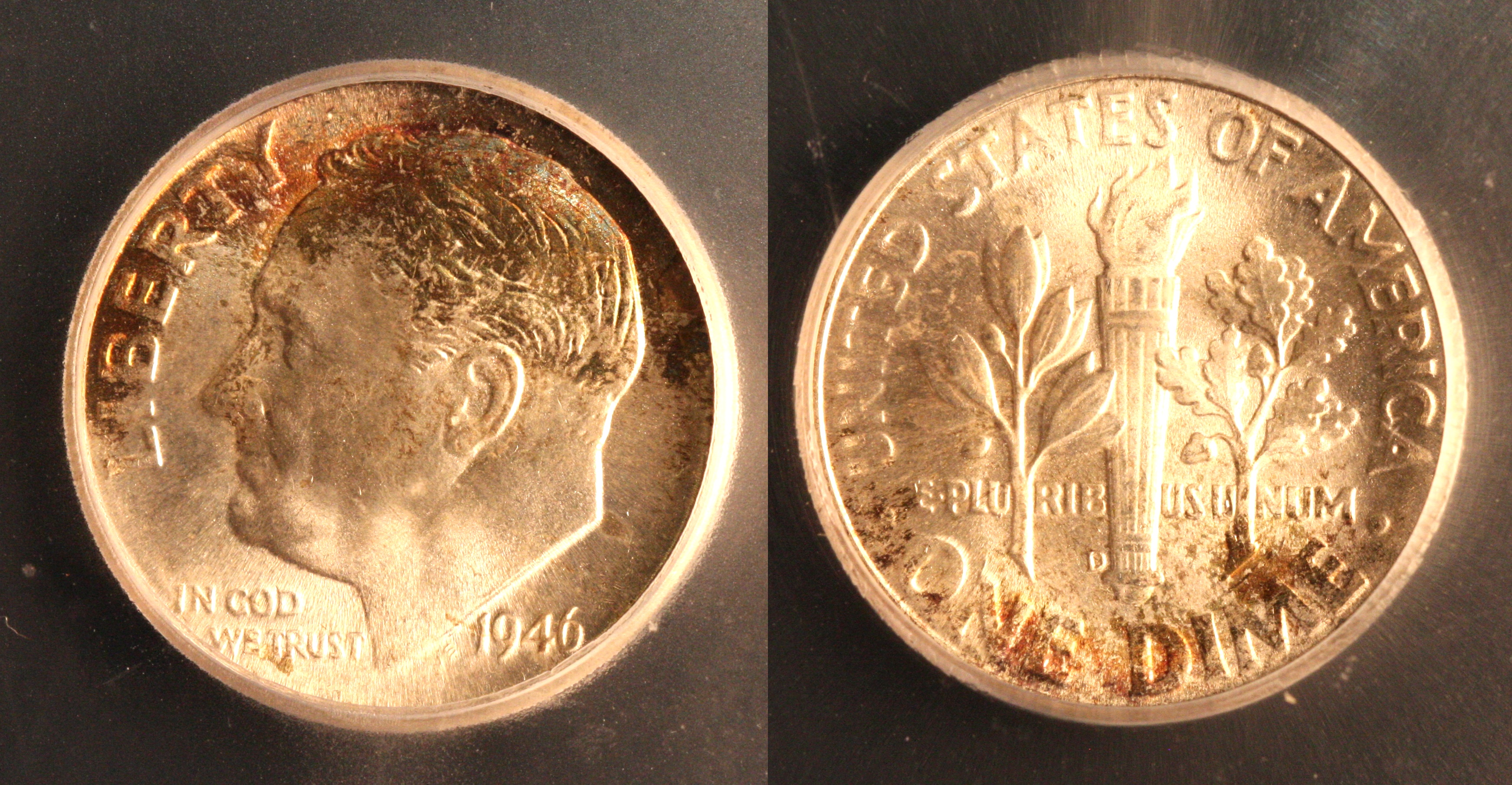 1946-D Roosevelt Dime ICG MS-66 FB Full Bands camera