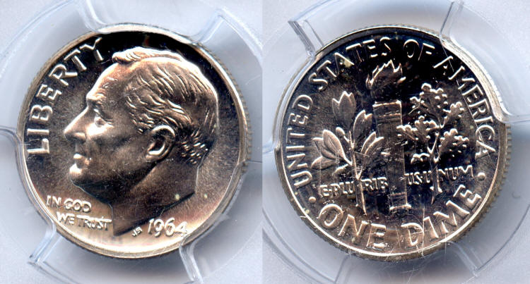 1964 Roosevelt Dime PCGS Proof-66 small