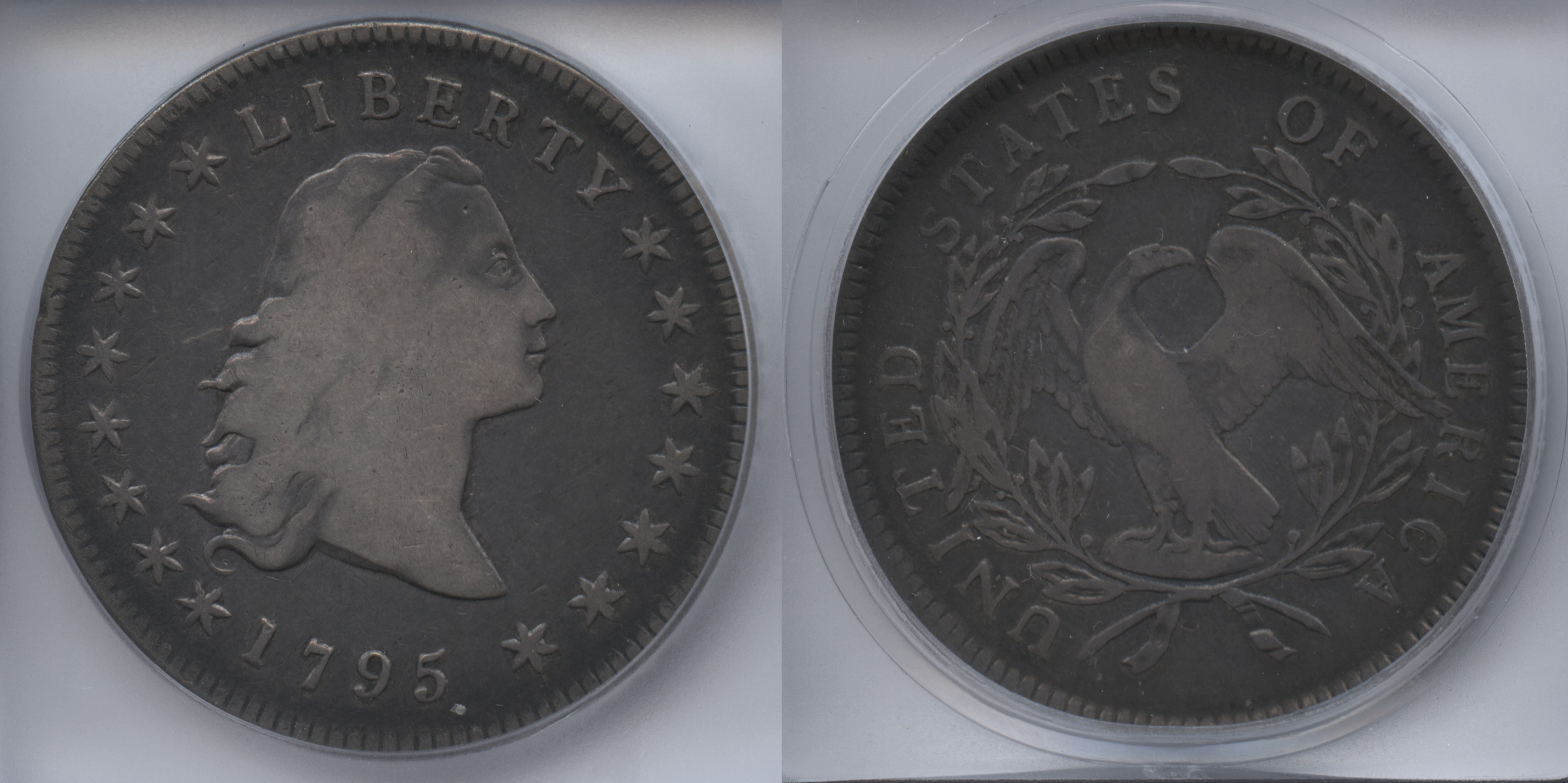 1795 3 Leaves Flowing Hair Silver Dollar ICG VF-25 BB-27 Bolender-5