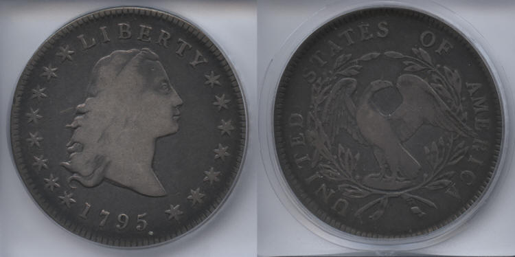 1795 3 Leaves Flowing Hair Silver Dollar ICG VF-25 BB-27 Bolender-5 small