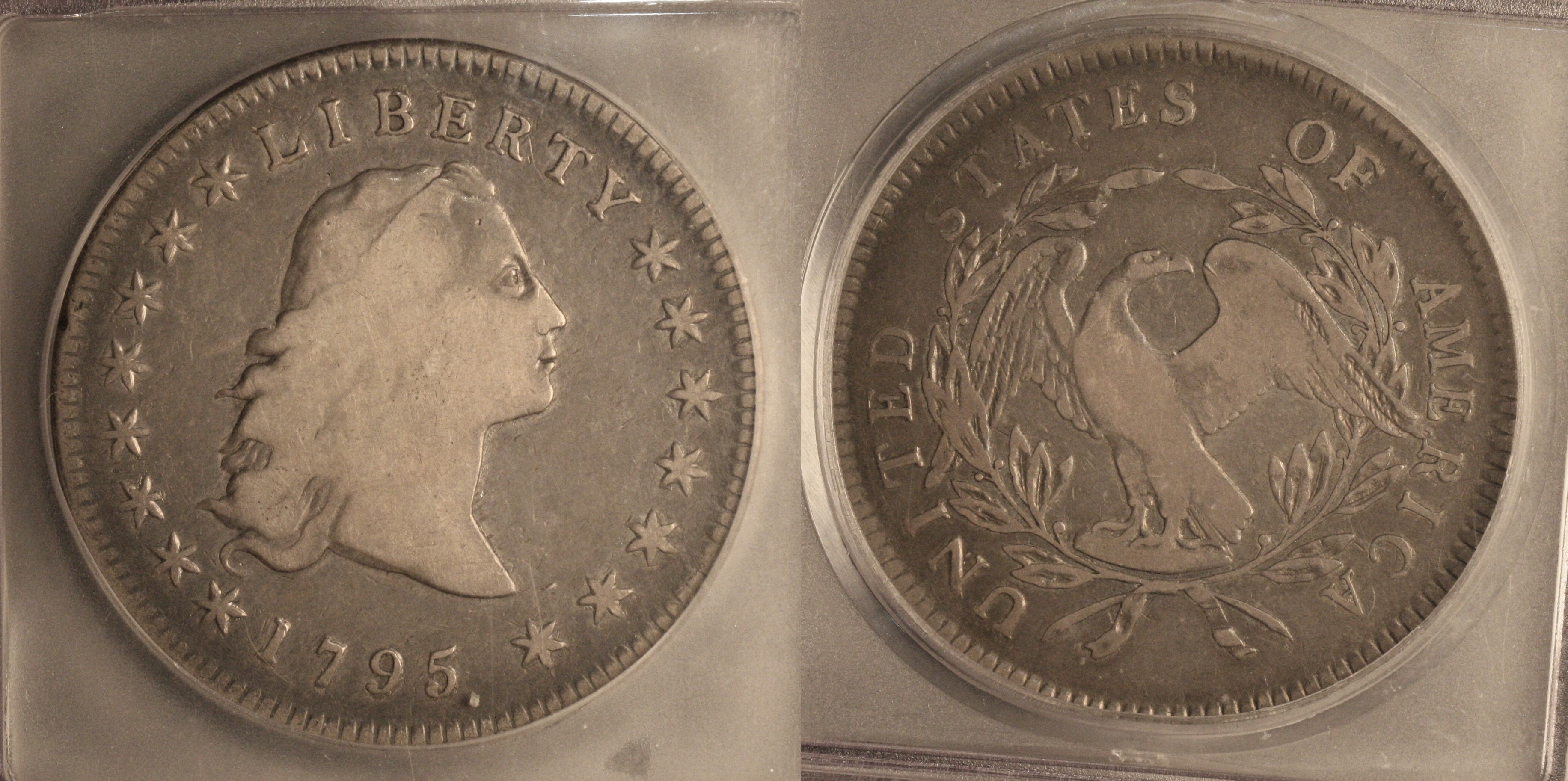 1795 3 Leaves Flowing Hair Silver Dollar ICG VF-25 BB-27 Bolender-5 camera