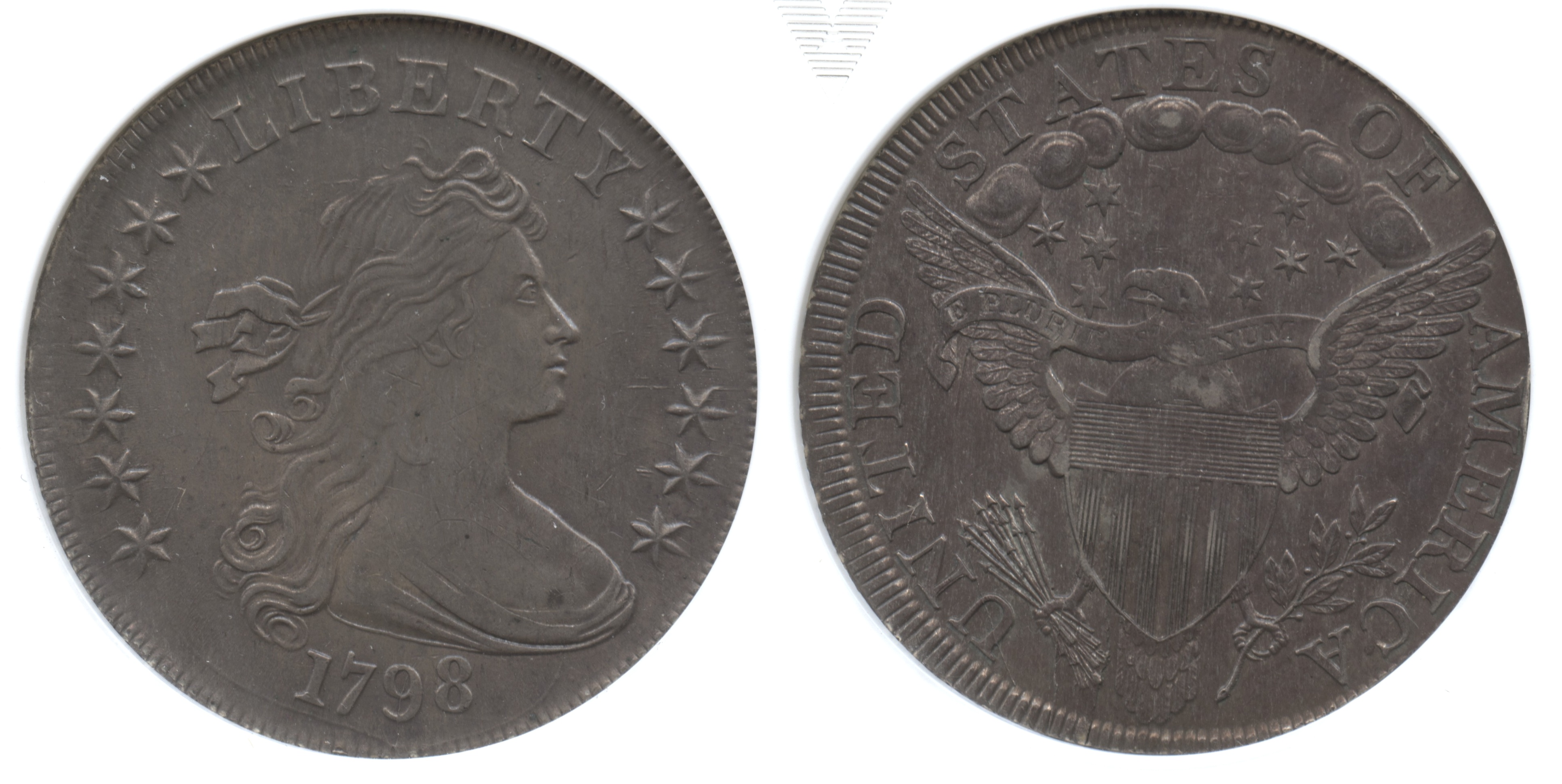 1798 Draped Bust Large Eagle Silver Dollar ANACS AU-50