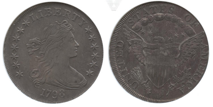 1798 Draped Bust Large Eagle Silver Dollar ANACS AU-50 small