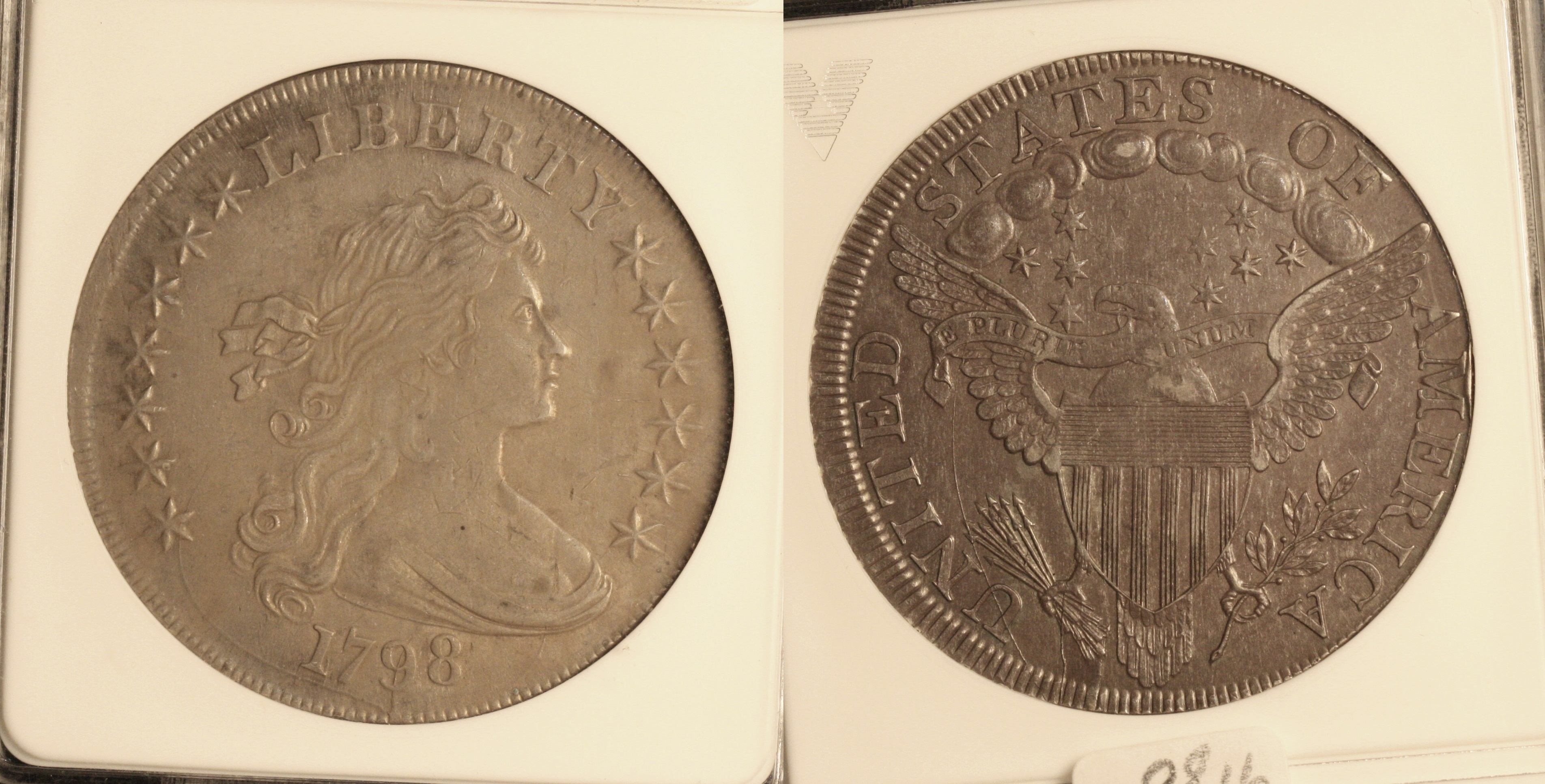 1798 Draped Bust Large Eagle Silver Dollar ANACS AU-50 camera