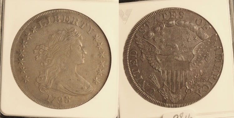 1798 Draped Bust Large Eagle Silver Dollar ANACS AU-50 camera small