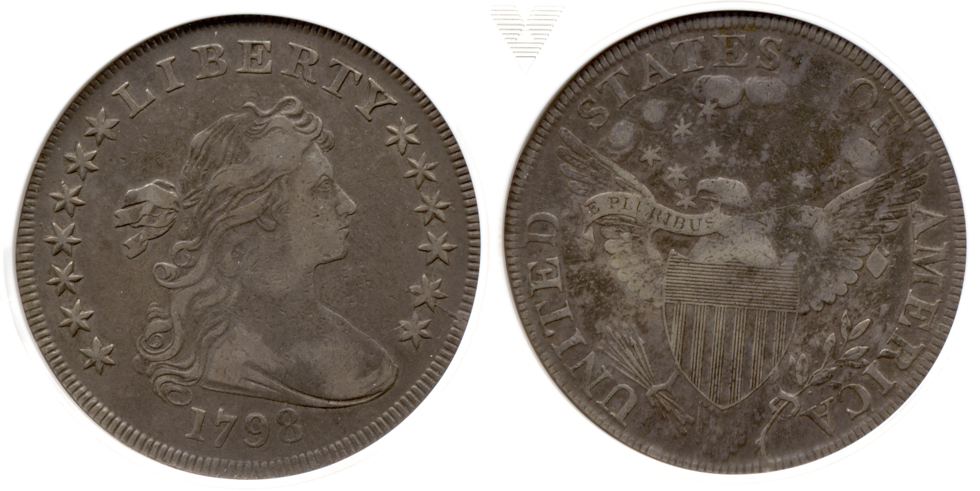 1798 Draped Bust Large Eagle Silver Dollar ANACS EF net VF-20