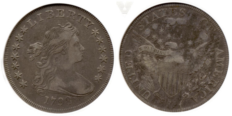 1798 Draped Bust Large Eagle Silver Dollar ANACS EF net VF-20 small
