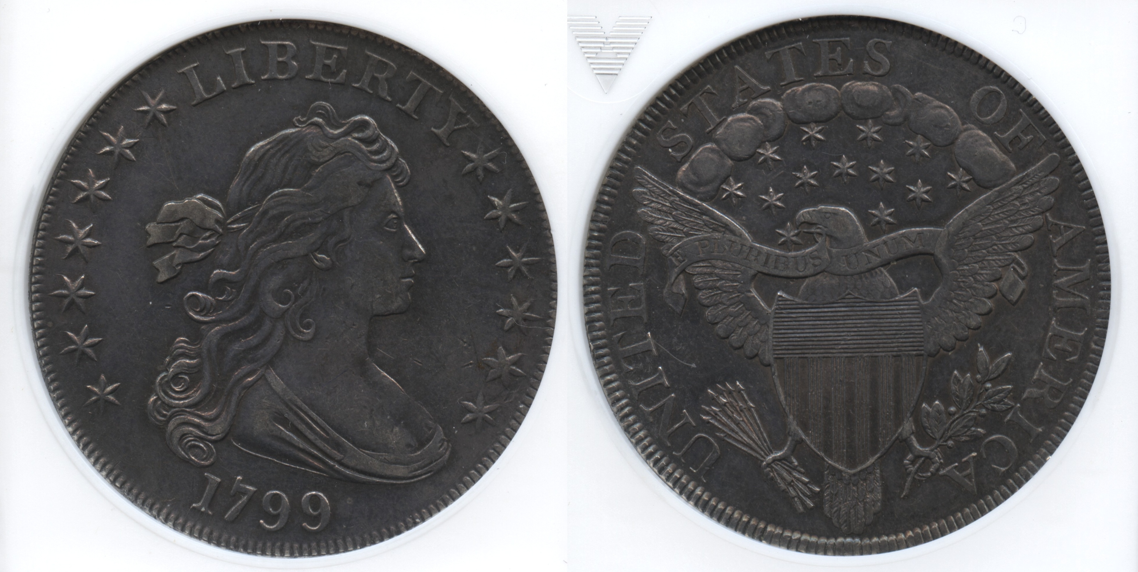 1799 Draped Bust Large Eagle Silver Dollar ANACS AU-50