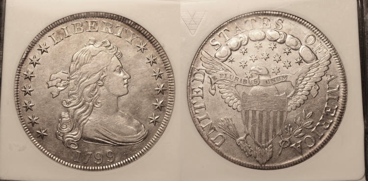 1799 Draped Bust Large Eagle Silver Dollar ANACS AU-50 #a camera small