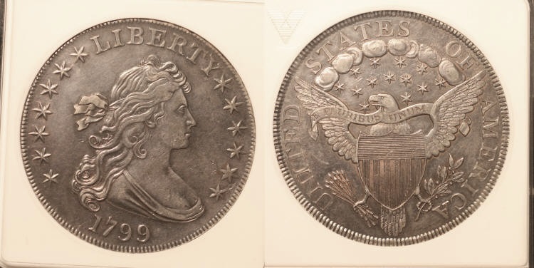 1799 Draped Bust Large Eagle Silver Dollar ANACS AU-50 camera small