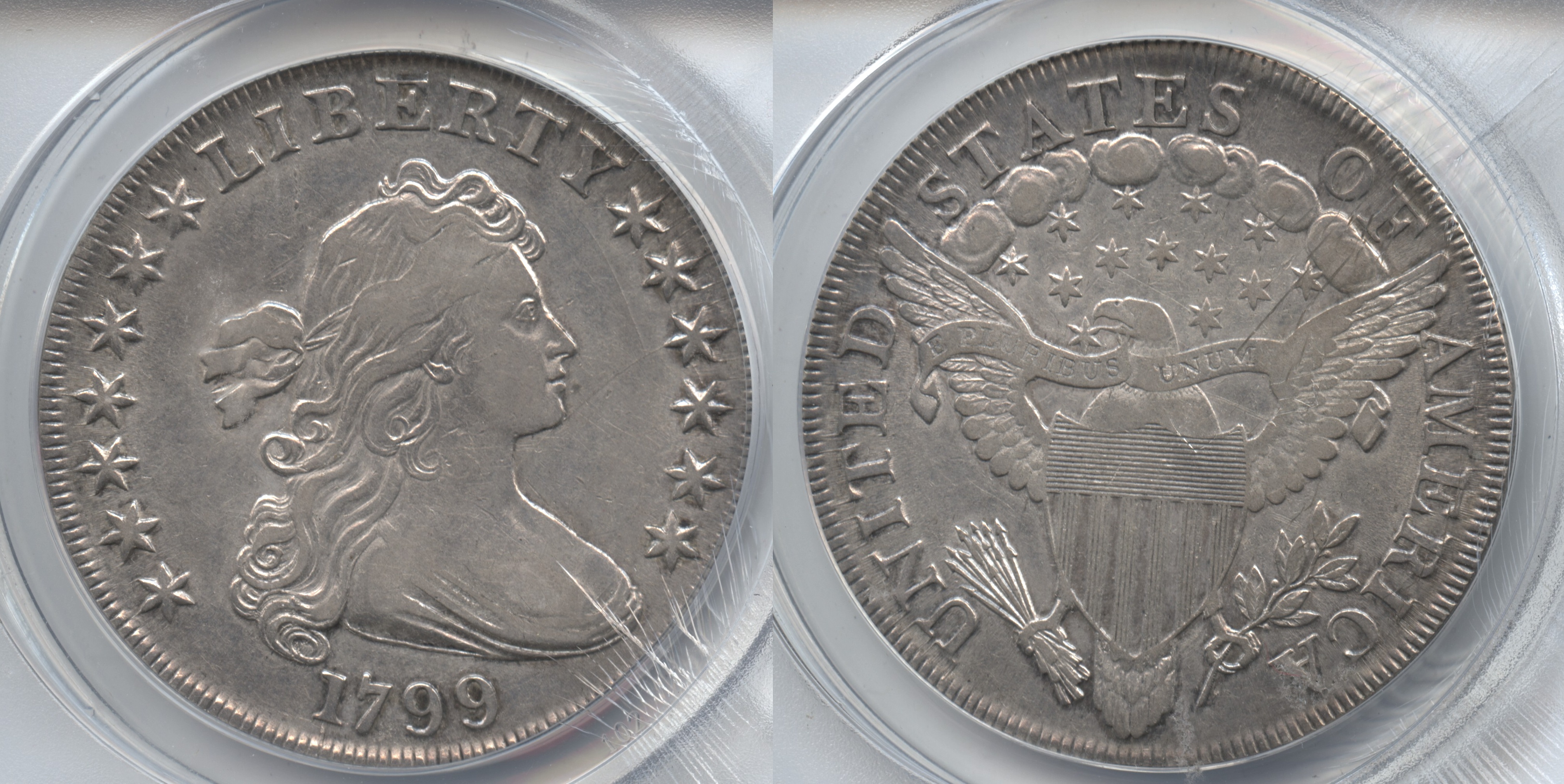 1799 Draped Bust Large Eagle Silver Dollar ANACS EF-40 #b