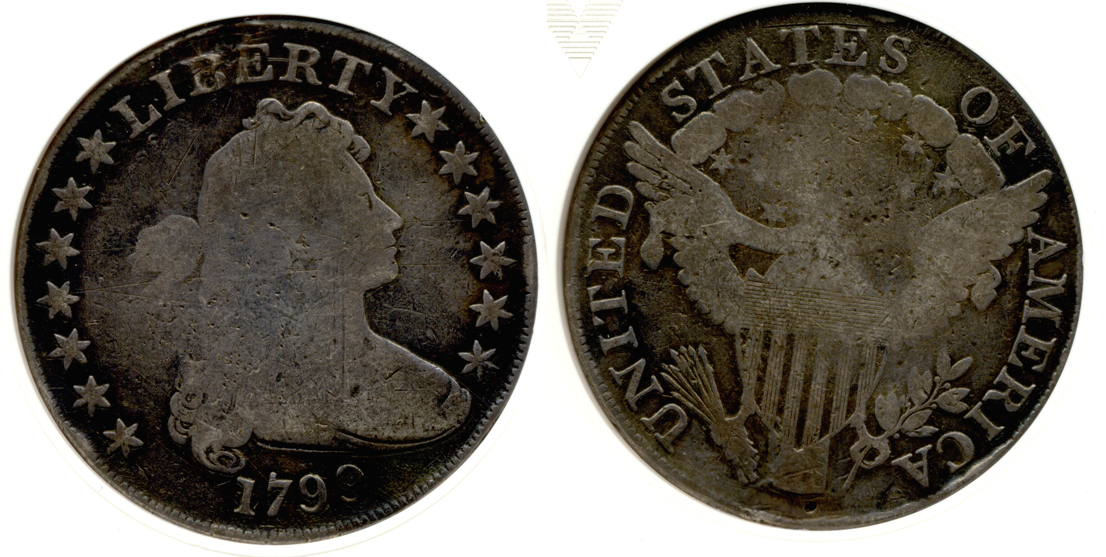 1799 Draped Bust Large Eagle Silver Dollar ANACS Good-4 net AG-3