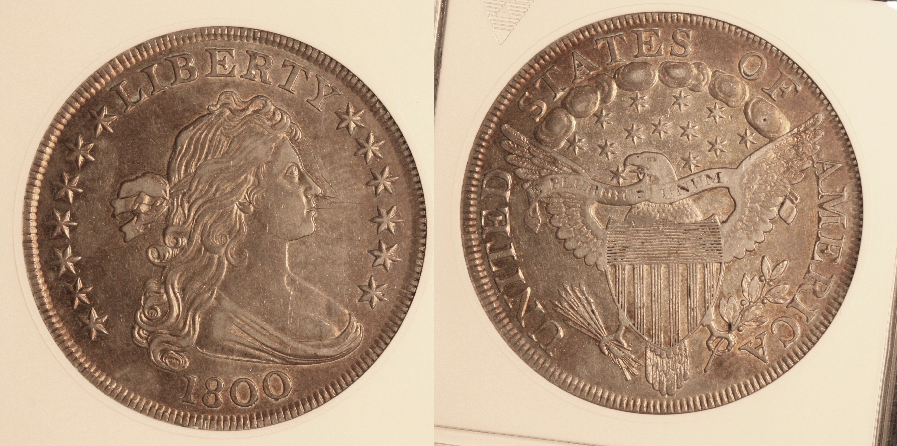 1800 Draped Bust Large Eagle Silver Dollar ANACS AU net EF-45 camera