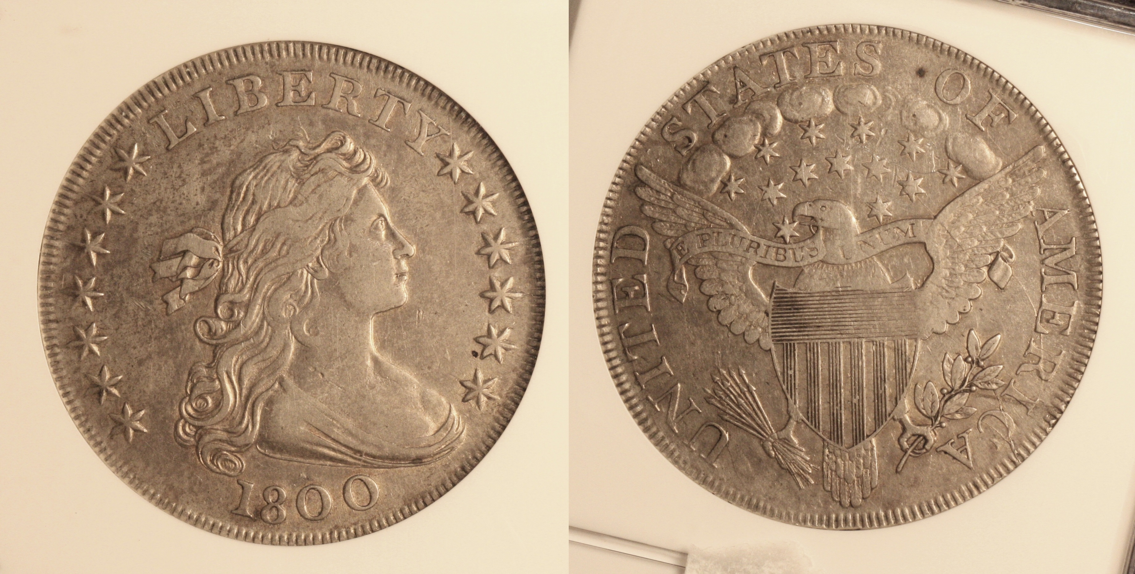 1800 Draped Bust Large Eagle Silver Dollar NGC EF-45 camera