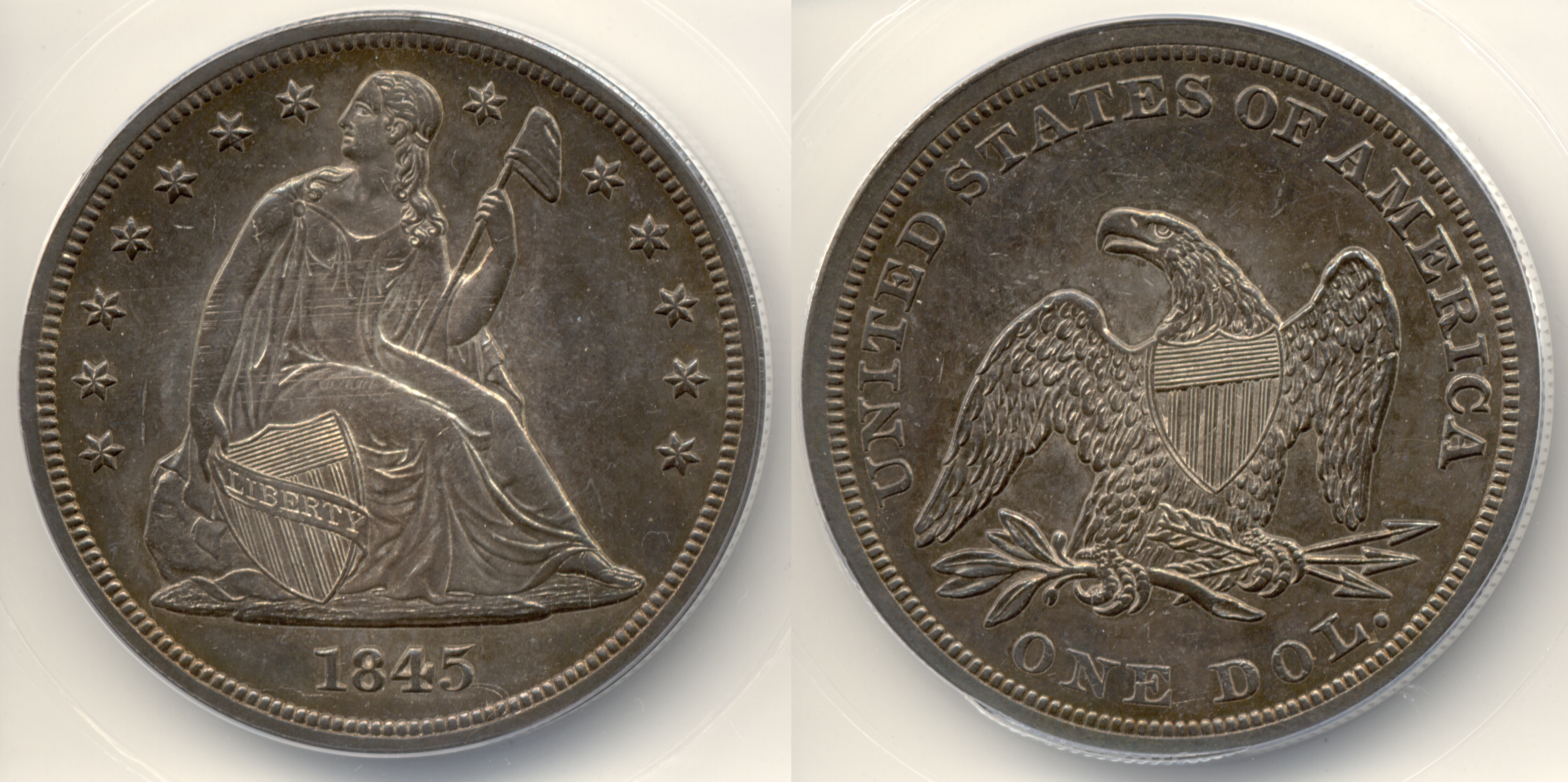 1845 Seated Liberty Silver Dollar ANACS MS-61
