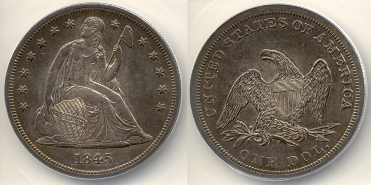 1845 Seated Liberty Silver Dollar ANACS MS-61 small