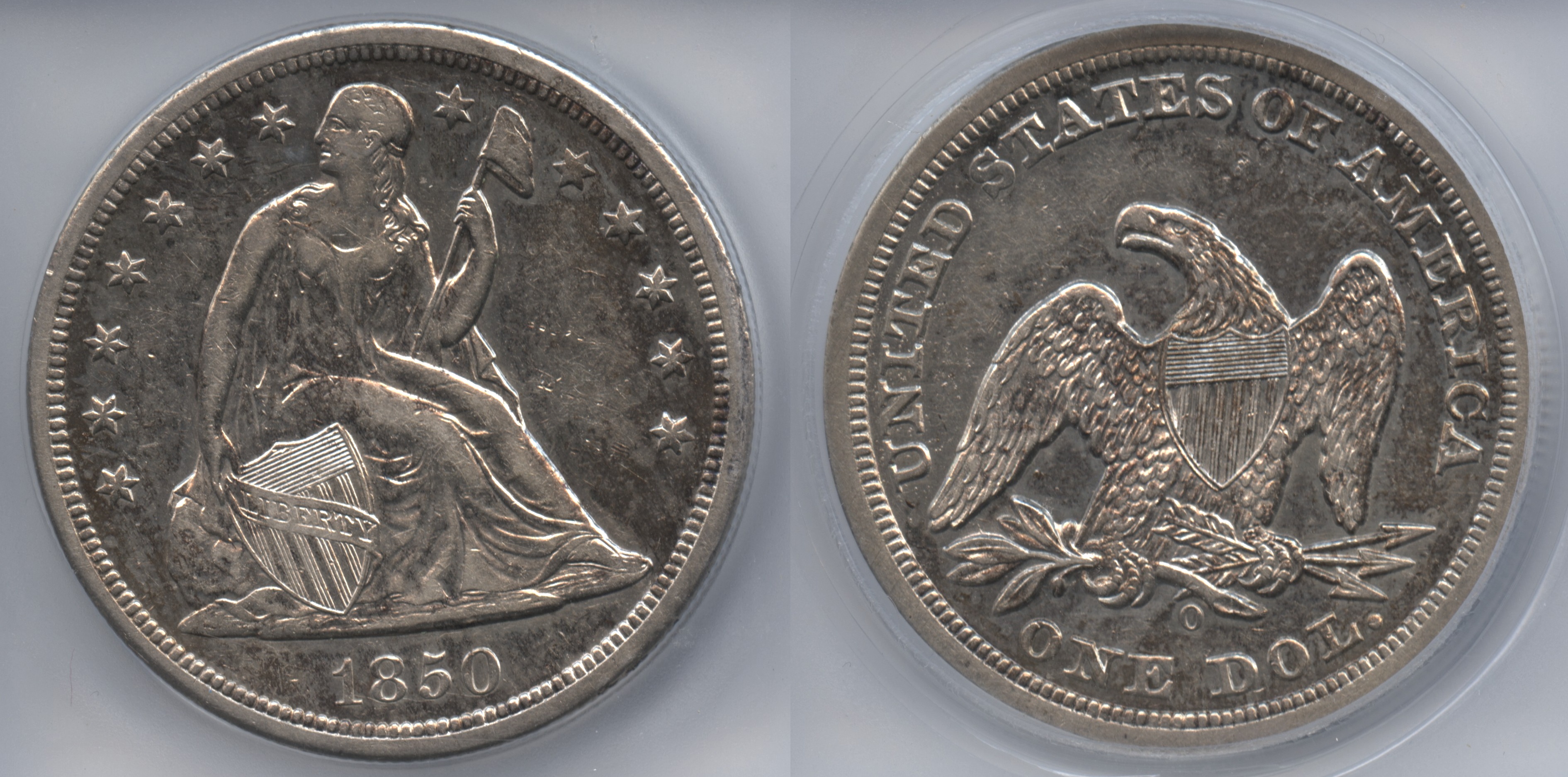 1850-O Seated Liberty Silver Dollar ICG AU-50