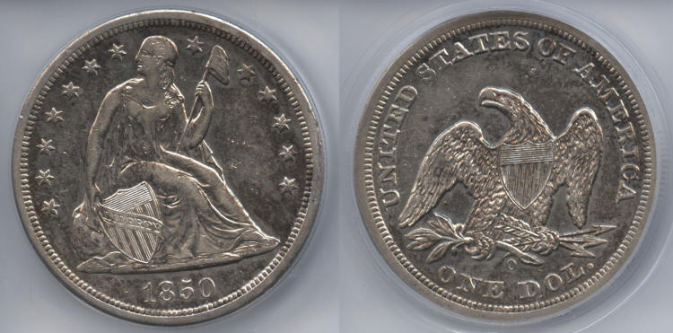 1850-O Seated Liberty Silver Dollar ICG AU-50 small