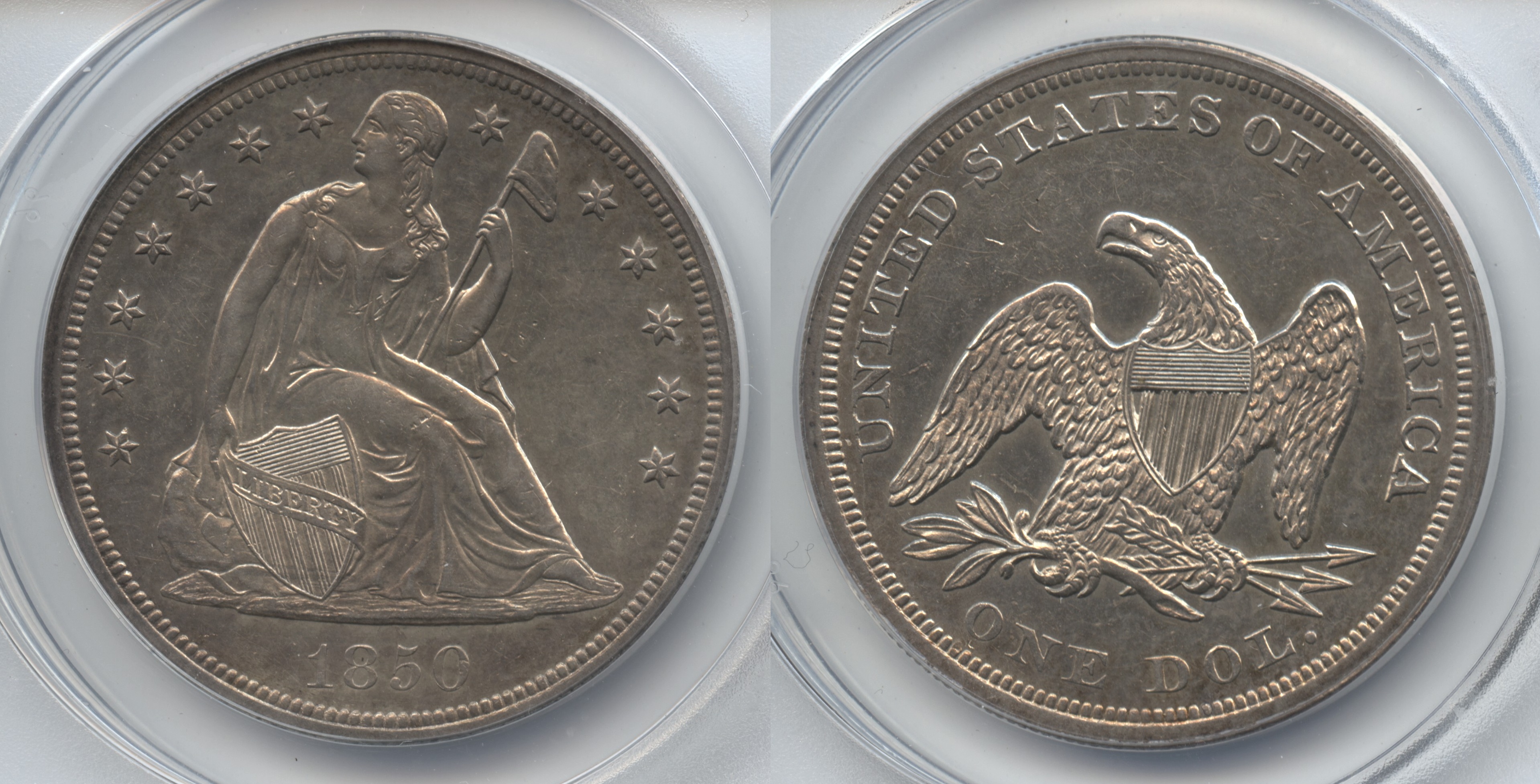 1850 Seated Liberty Silver Dollar ANACS MS-60