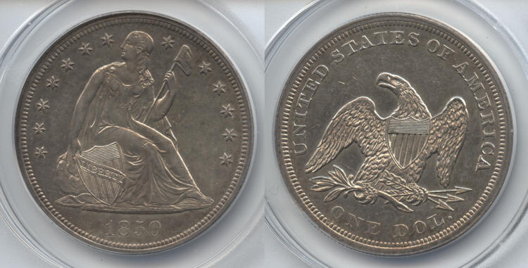 1850 Seated Liberty Silver Dollar ANACS MS-60 small