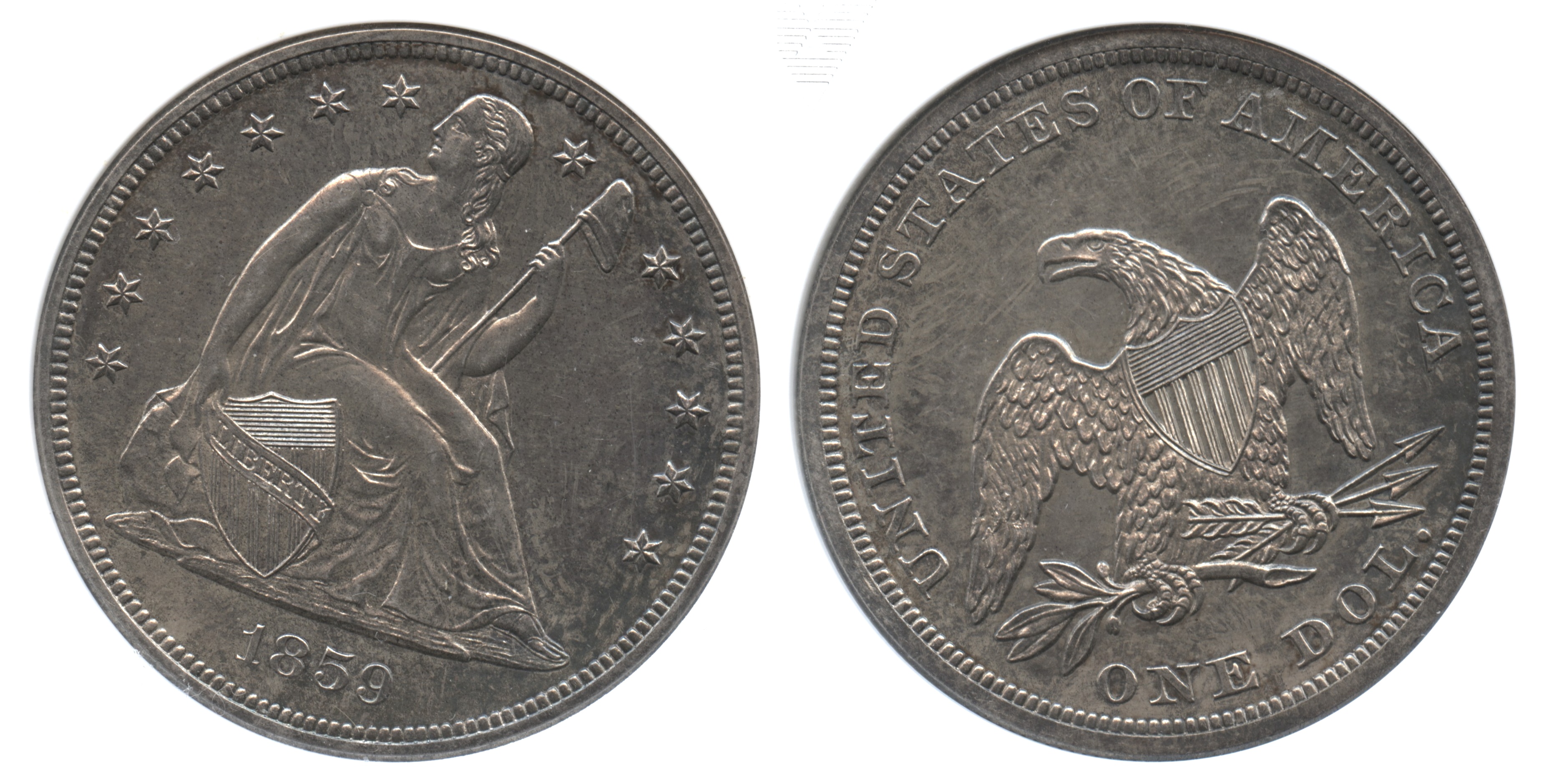 1859 Seated Liberty Silver Dollar ANACS Proof-64