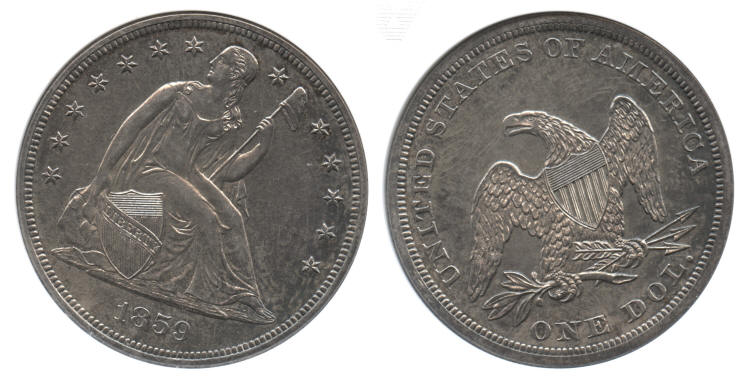 1859 Seated Liberty Silver Dollar ANACS Proof-64 small