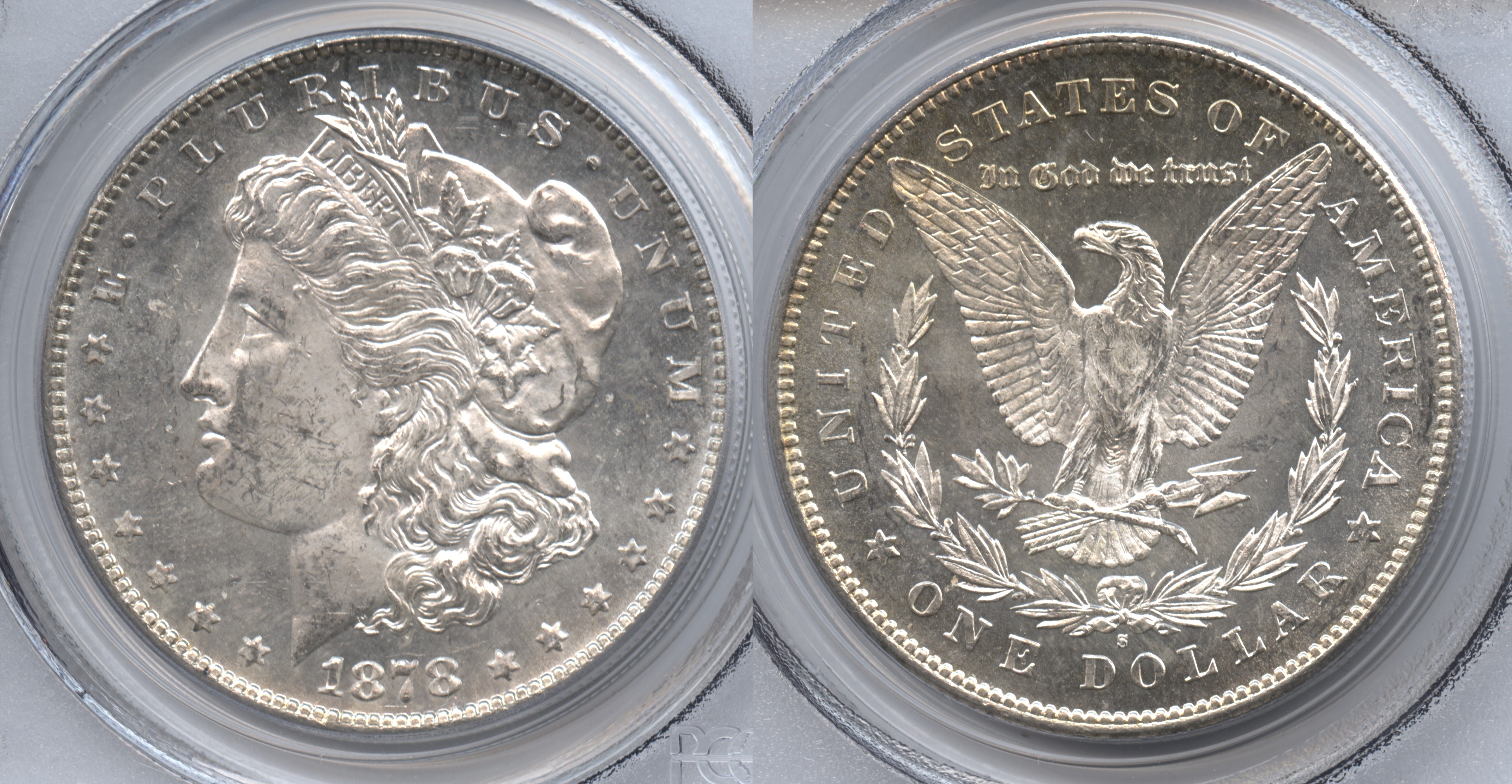 1878-S Morgan Silver Dollar PCGS MS-62 VAM-48, Engraved Wing Feather, S Tilted Right