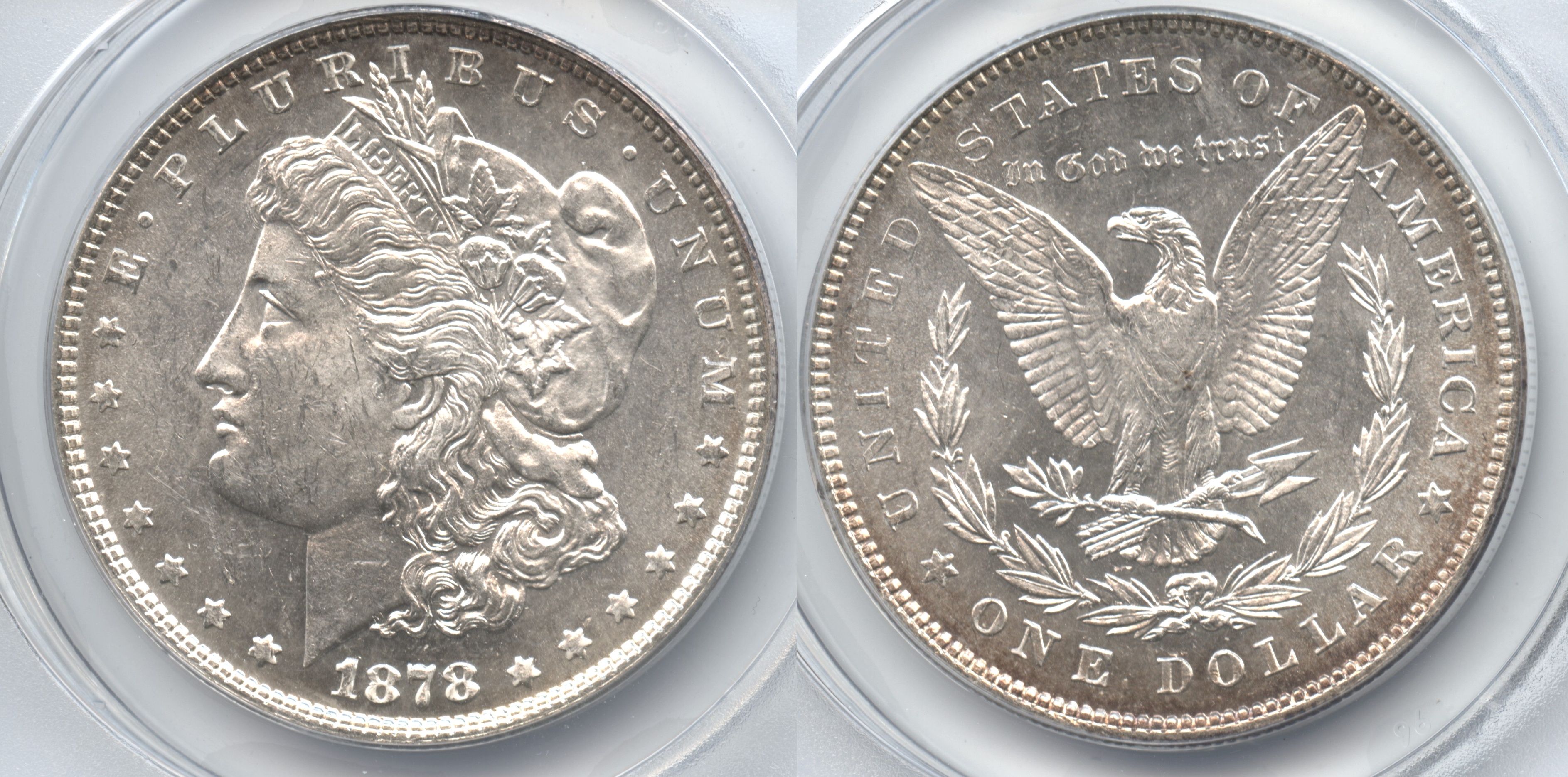 1878 7 Over 8 Tailfeathers Morgan Silver Dollar ANACS MS-62