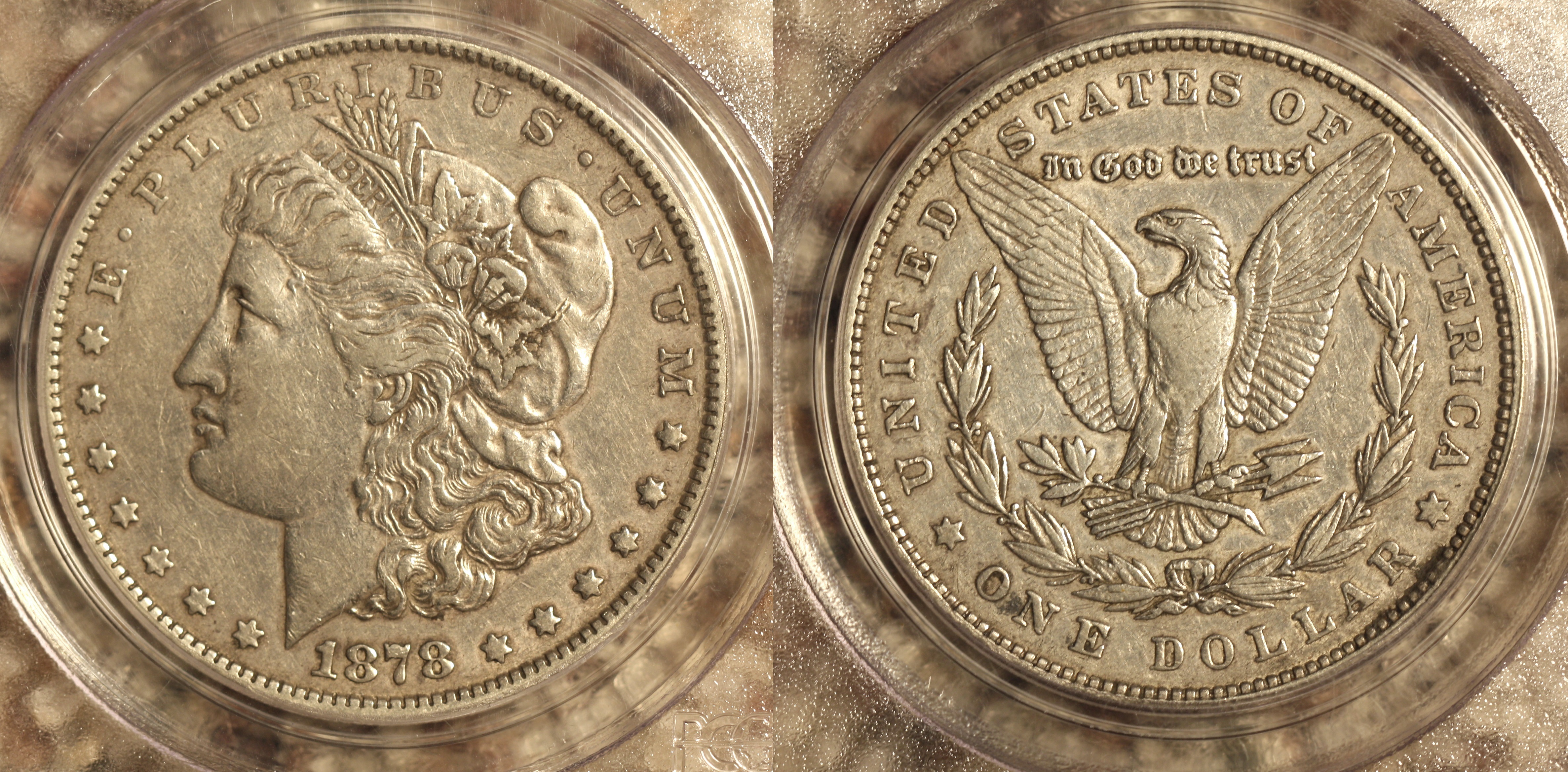 1878 7 Tailfeathers Reverse of 79 Morgan Silver Dollar PCGS VF-30 VAM 223 Washed Out L camera