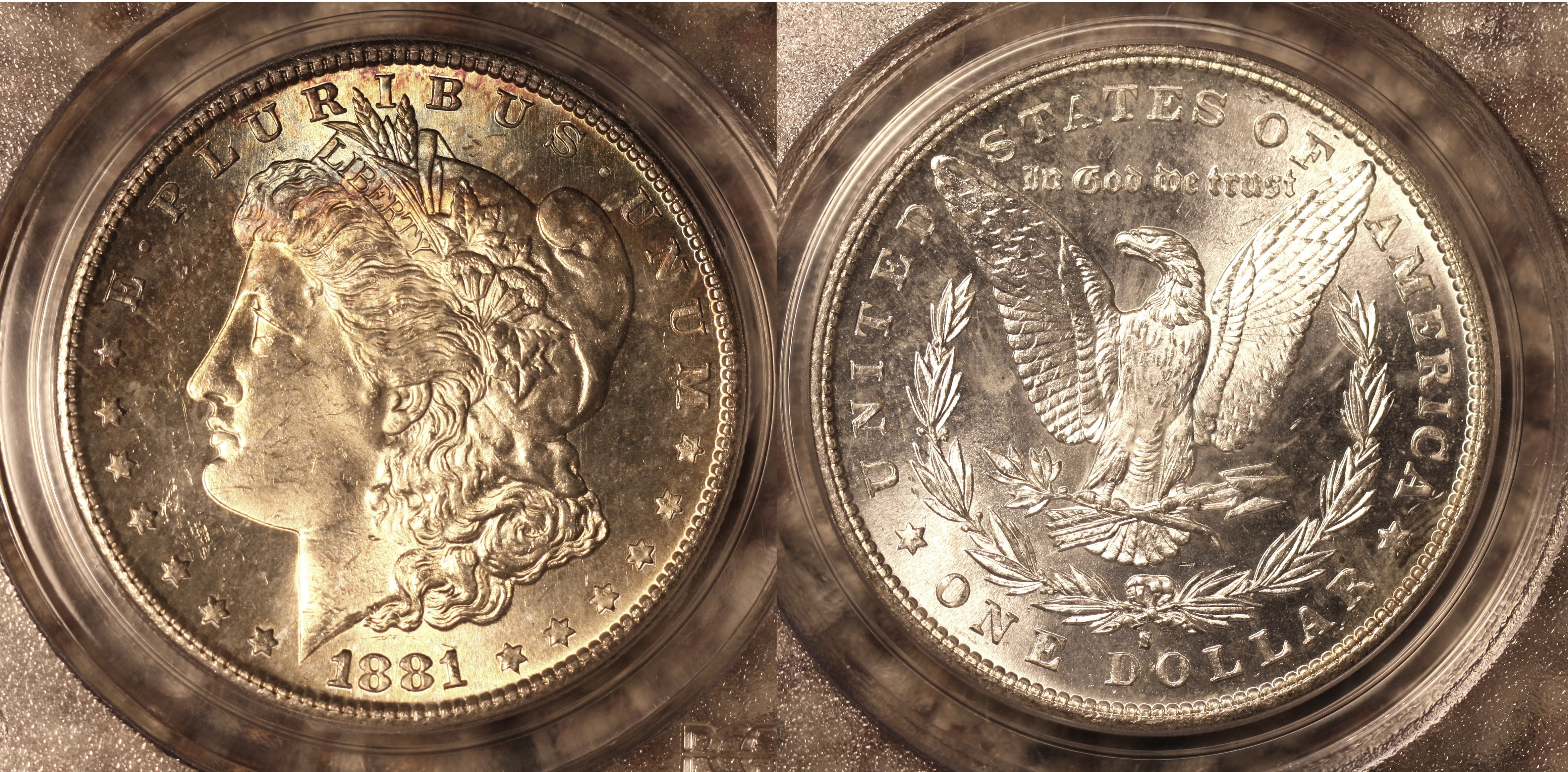 1881-S Morgan Silver Dollar PCGS MS-64 #d camera