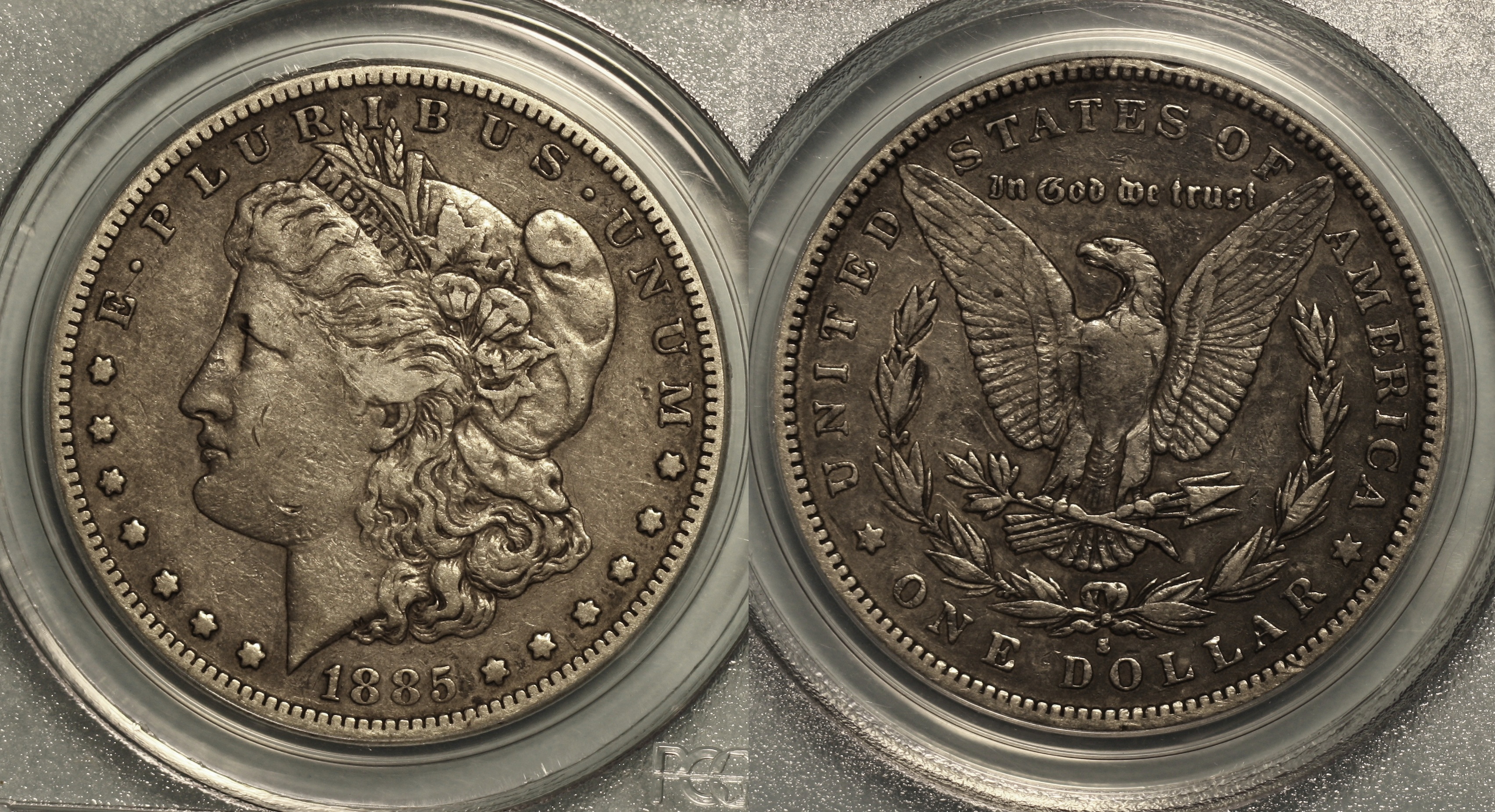 1885-S Morgan Silver Dollar PCGS VF-30 camera