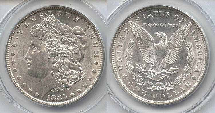 1885 Morgan Silver Dollar ANACS AU-55 VAM-4A Clashed 'IN' Super CD small