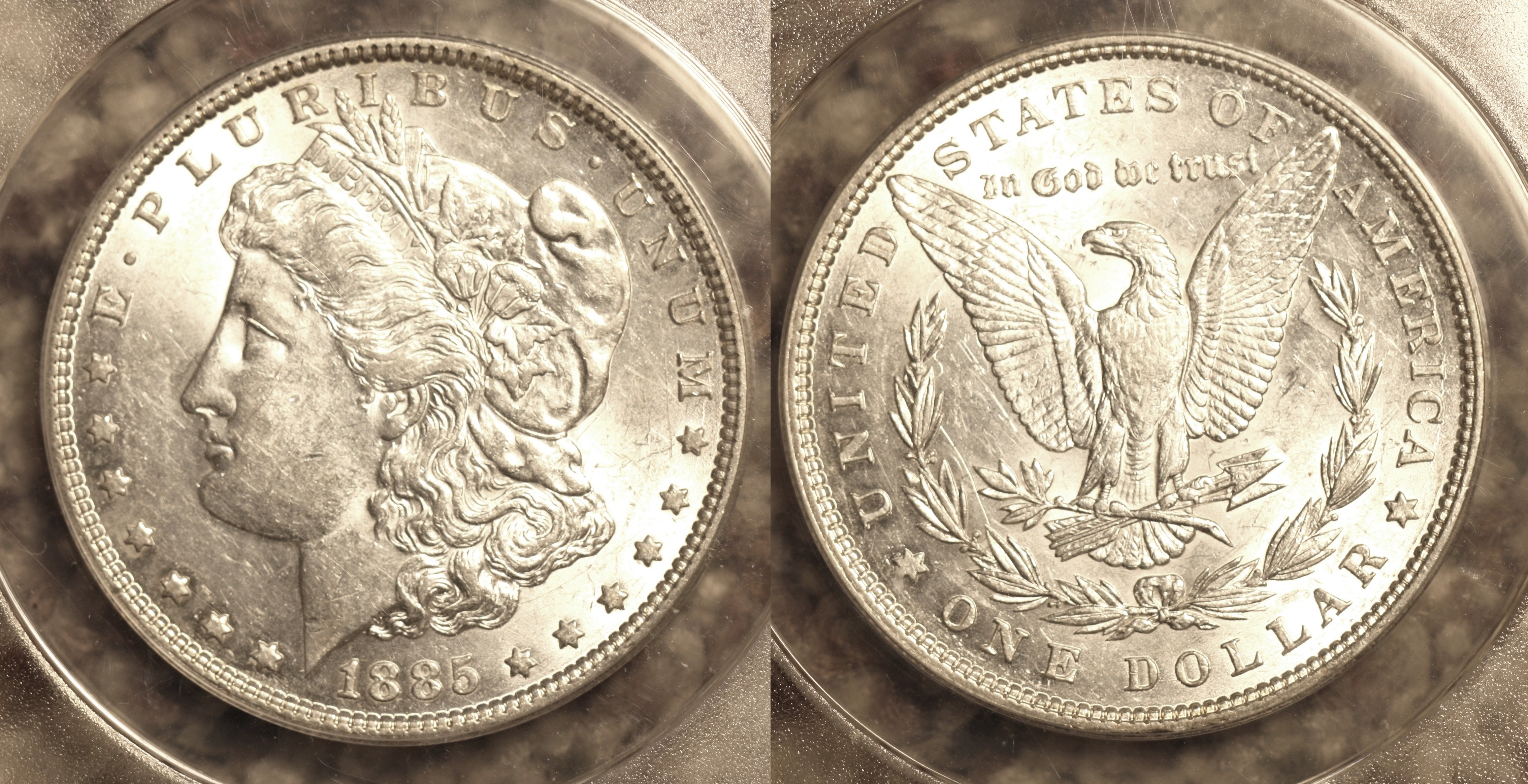 1885 Morgan Silver Dollar ANACS AU-55 VAM-4A Clashed 'IN' Super CD camera