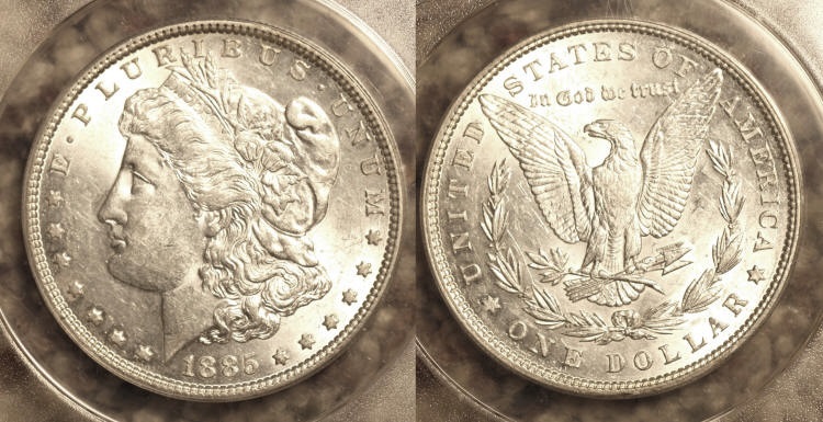 1885 Morgan Silver Dollar ANACS AU-55 VAM-4A Clashed 'IN' Super CD camera small