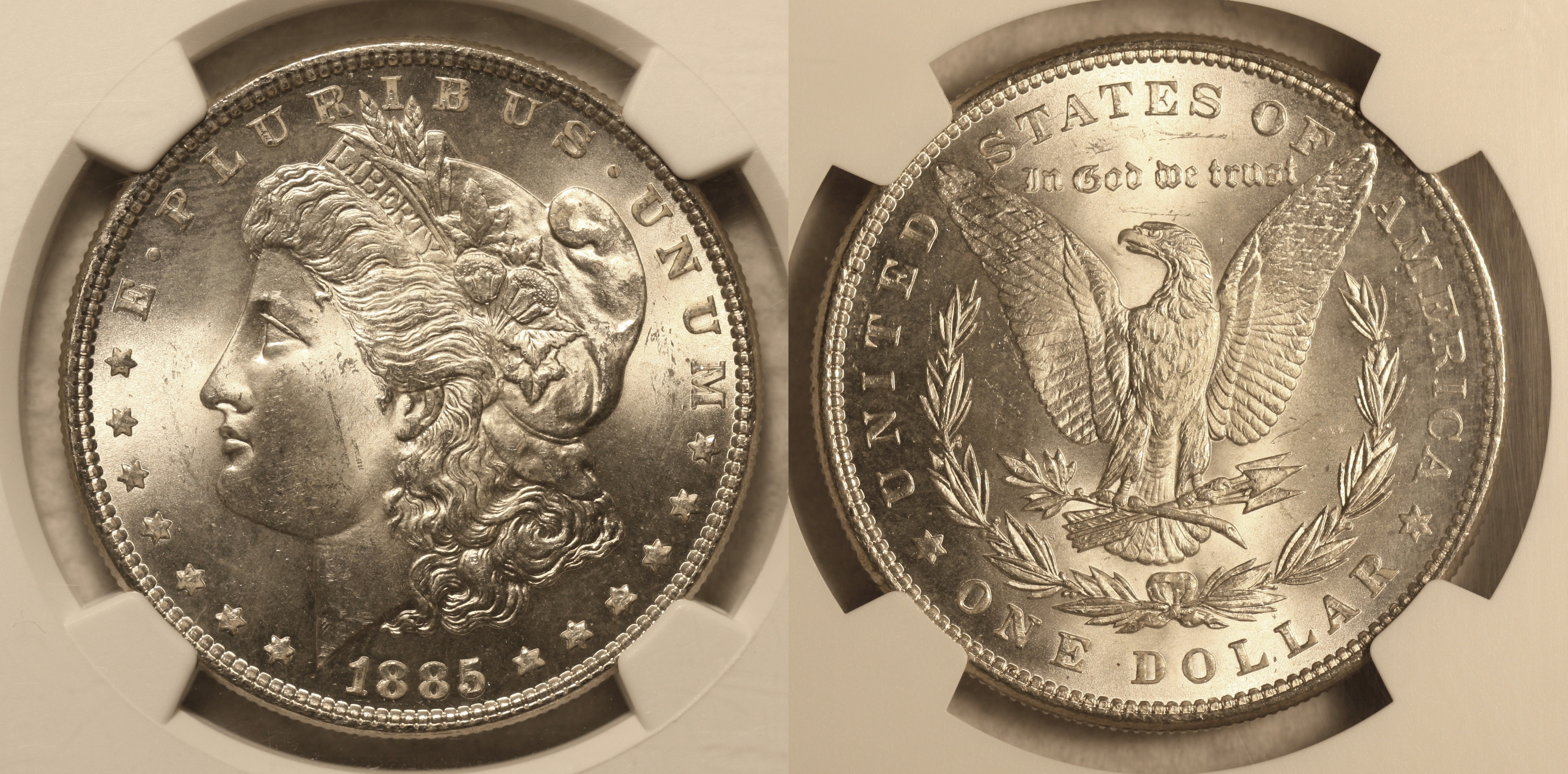 1885 Morgan Silver Dollar NGC MS-64 camera