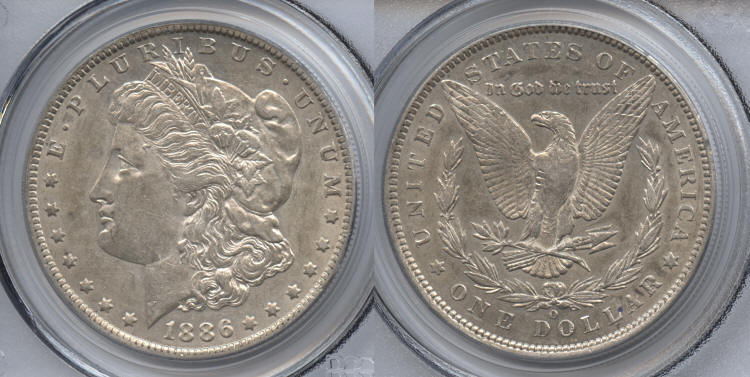 1886-O Morgan Silver Dollar PCGS AU-53 small