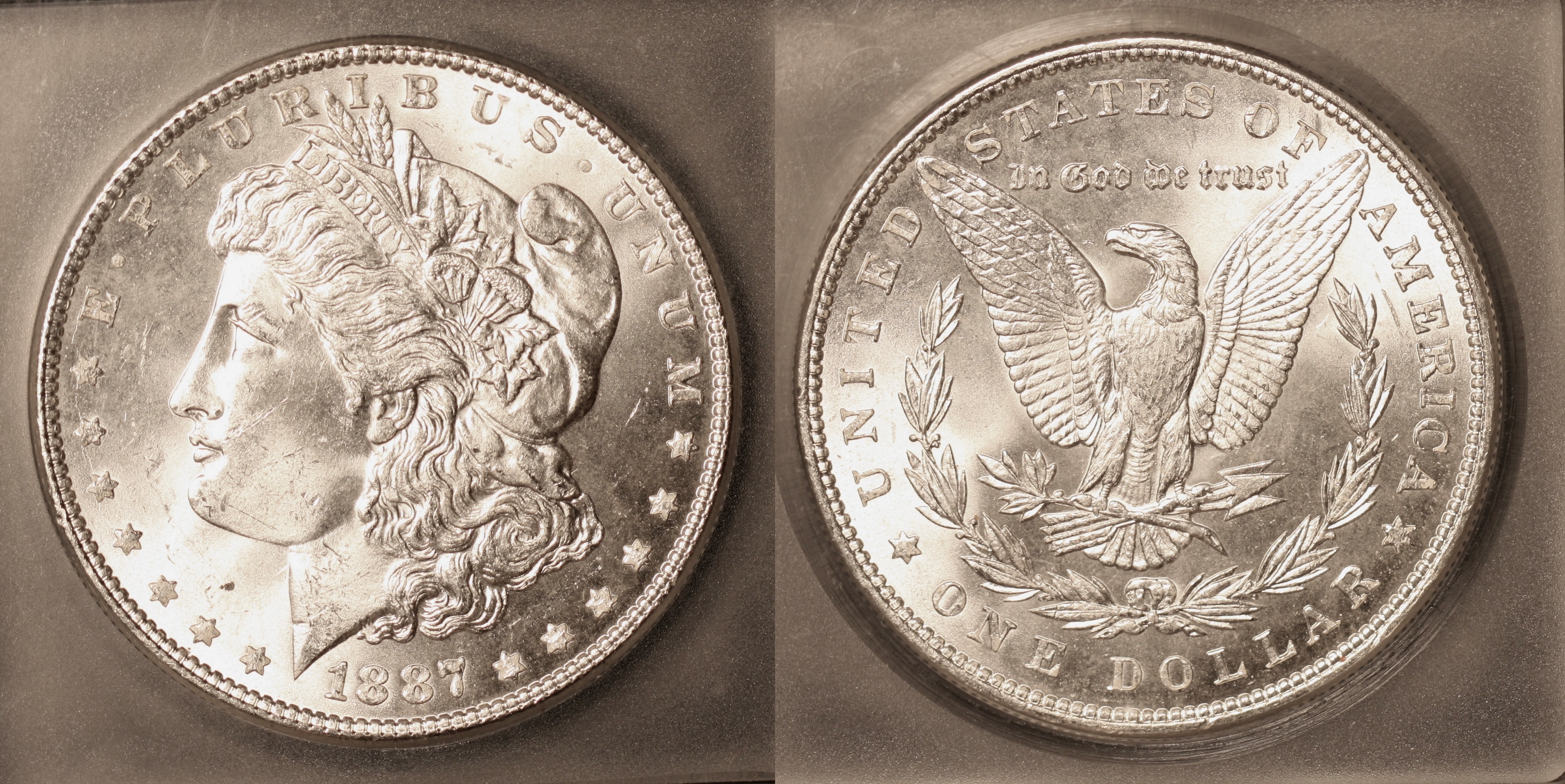 1887 Morgan Silver Dollar ICG MS-64 camera