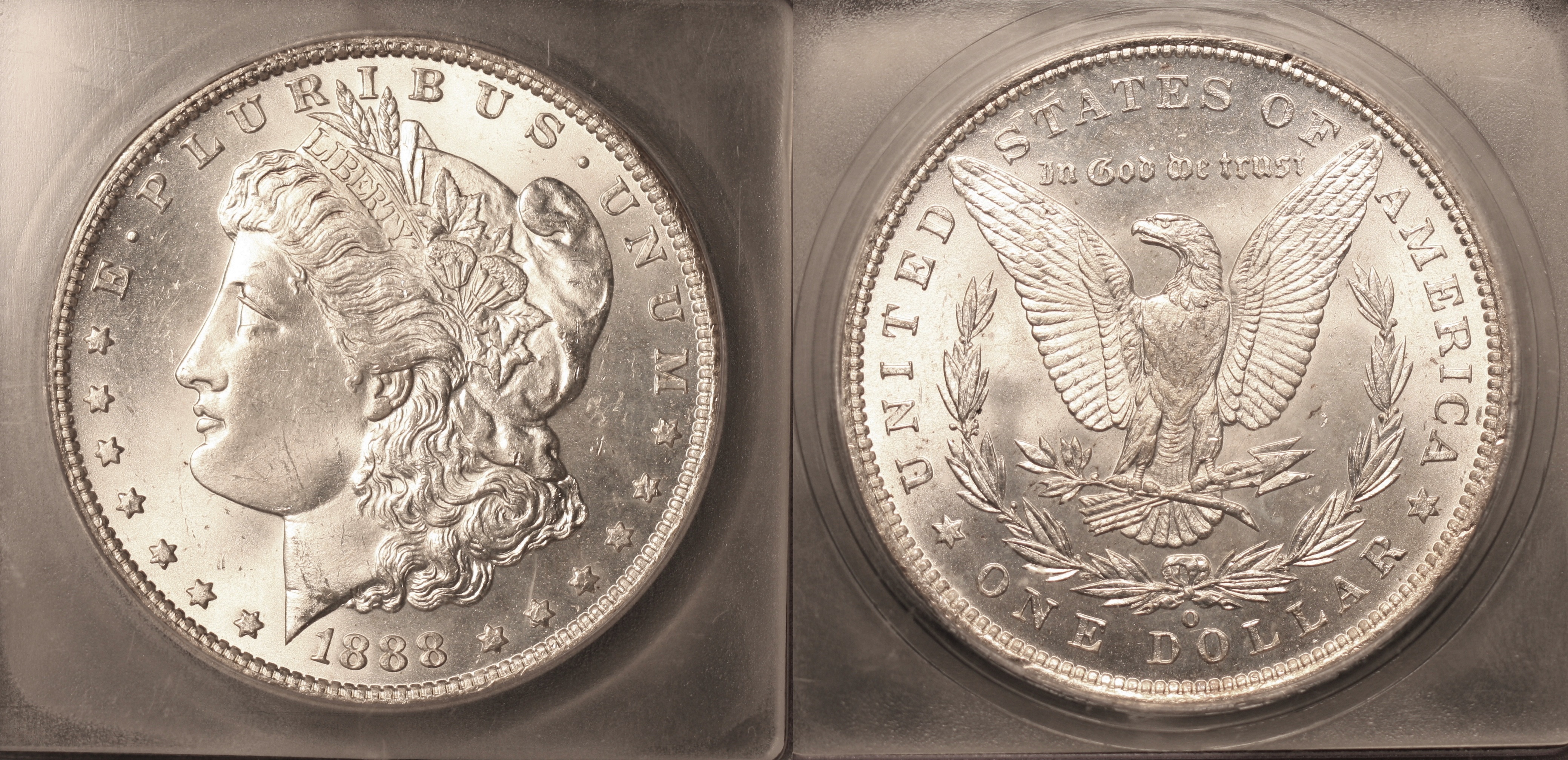 1888-O Morgan Silver Dollar ICG MS-64 camera