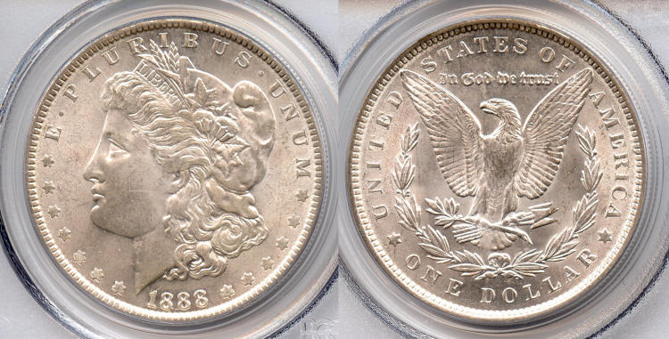 1888 Morgan Silver Dollar PCGS MS-63 #b small