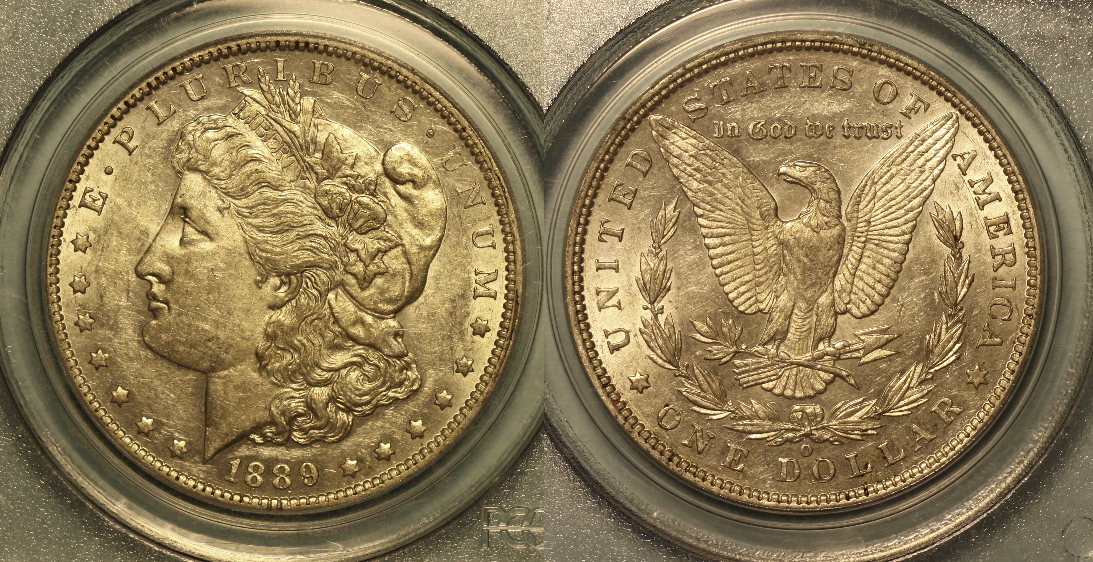 1889-O Morgan Silver Dollar PCGS AU-55 camera