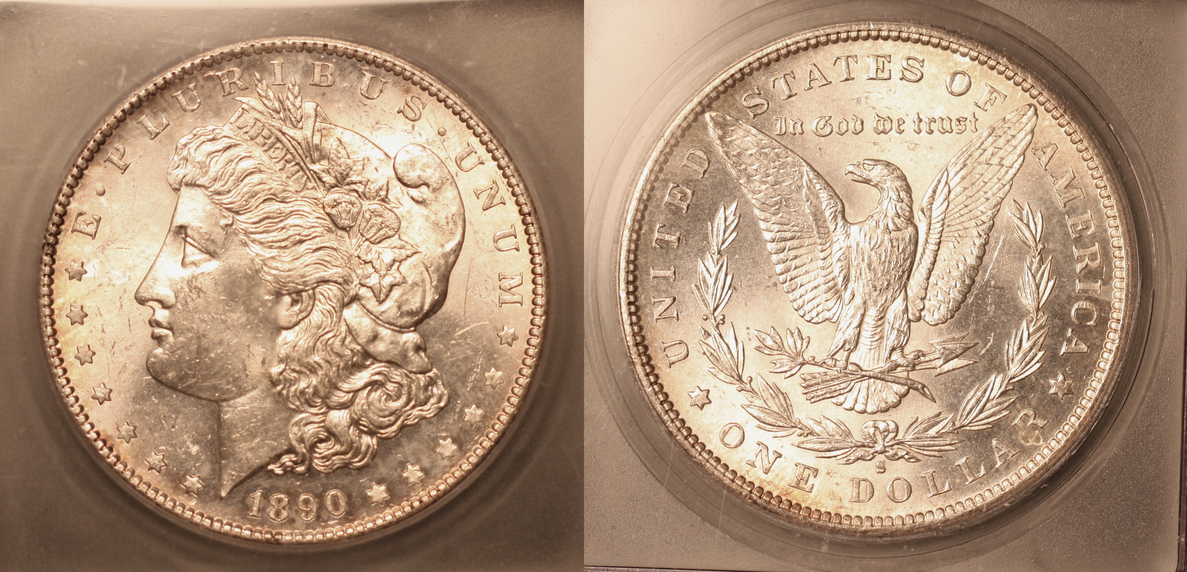 1890-S Morgan Silver Dollar ICG MS-63 camera