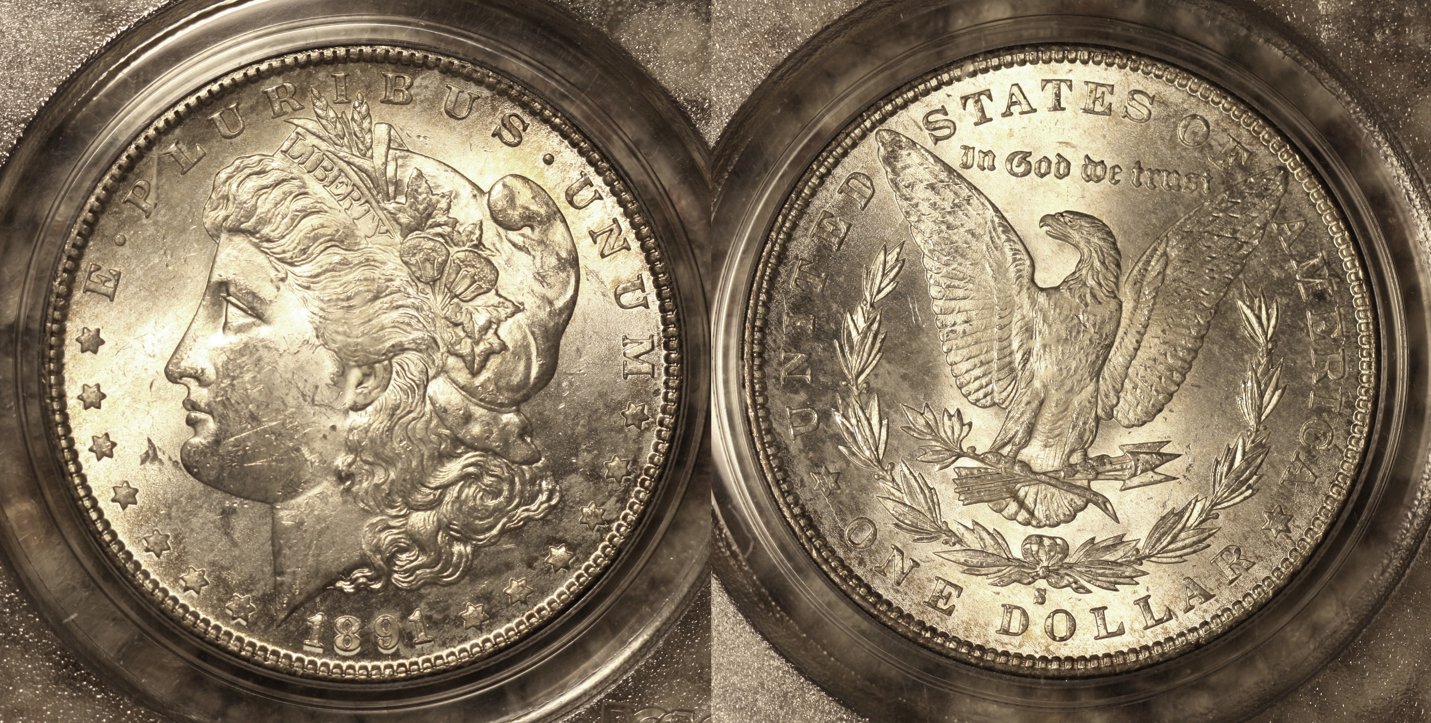 1891-S Morgan Silver Dollar PCGS MS-63 camera