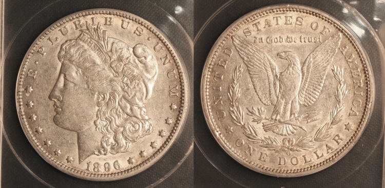 1896-O Morgan Silver Dollar ANACS AU-50 camera small