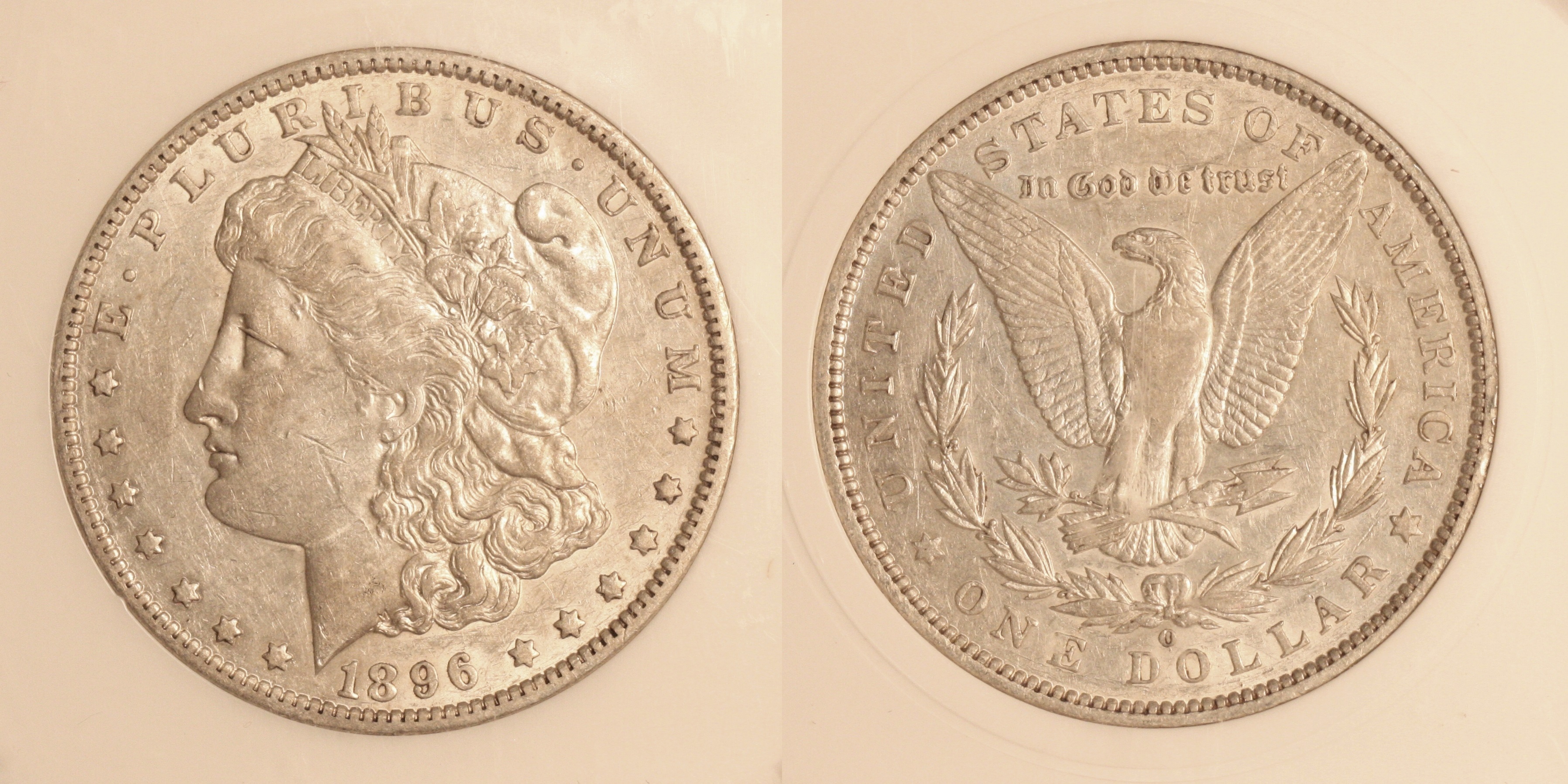 1896-O Morgan Silver Dollar PCI AU-50 camera