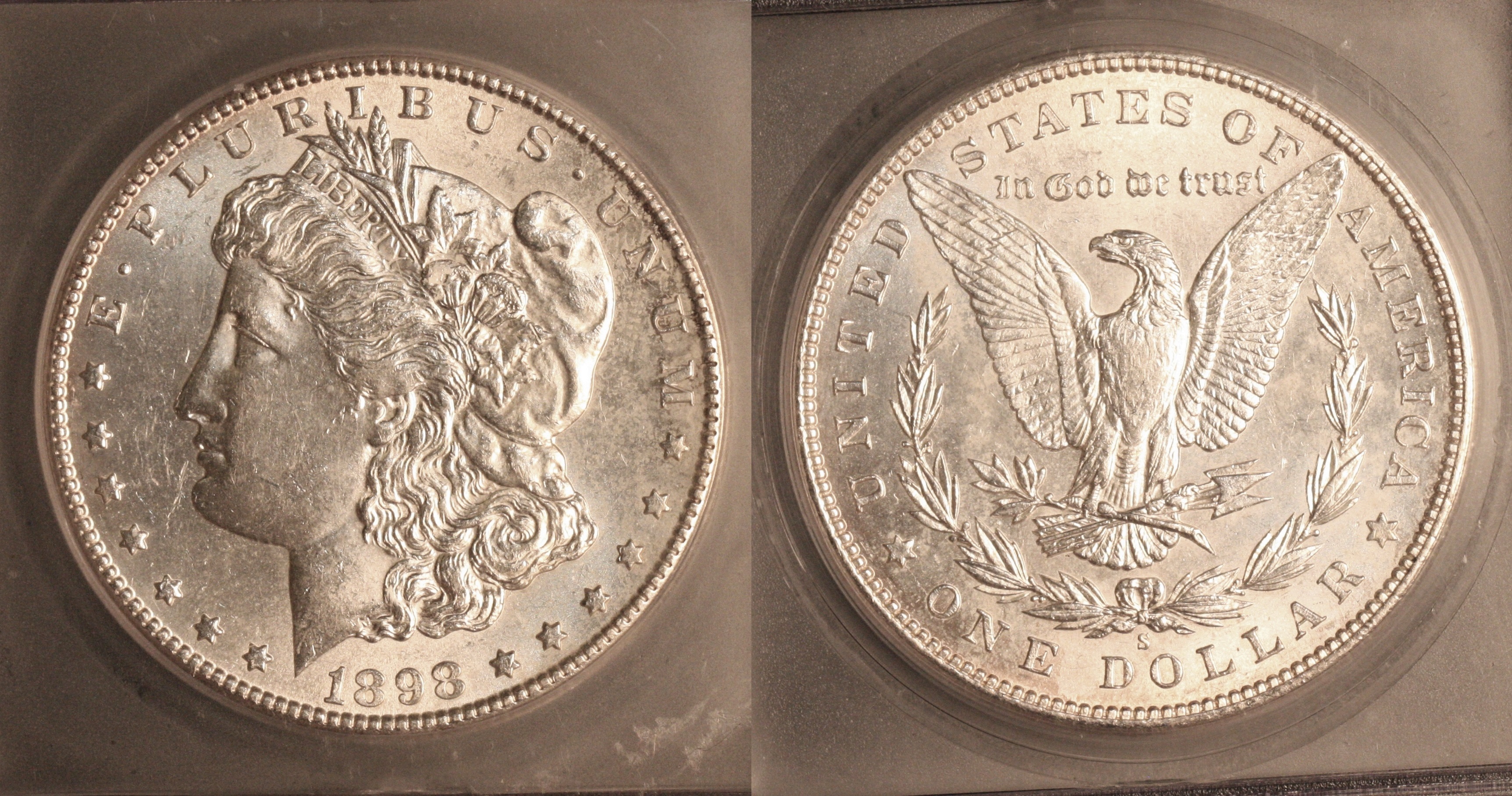 1898-S Morgan Silver Dollar ICG MS-61 camera