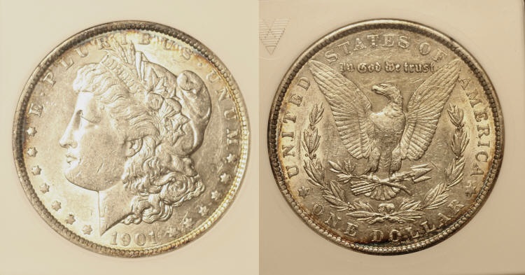 1901 Morgan Silver Dollar ANACS AU-55 camera small
